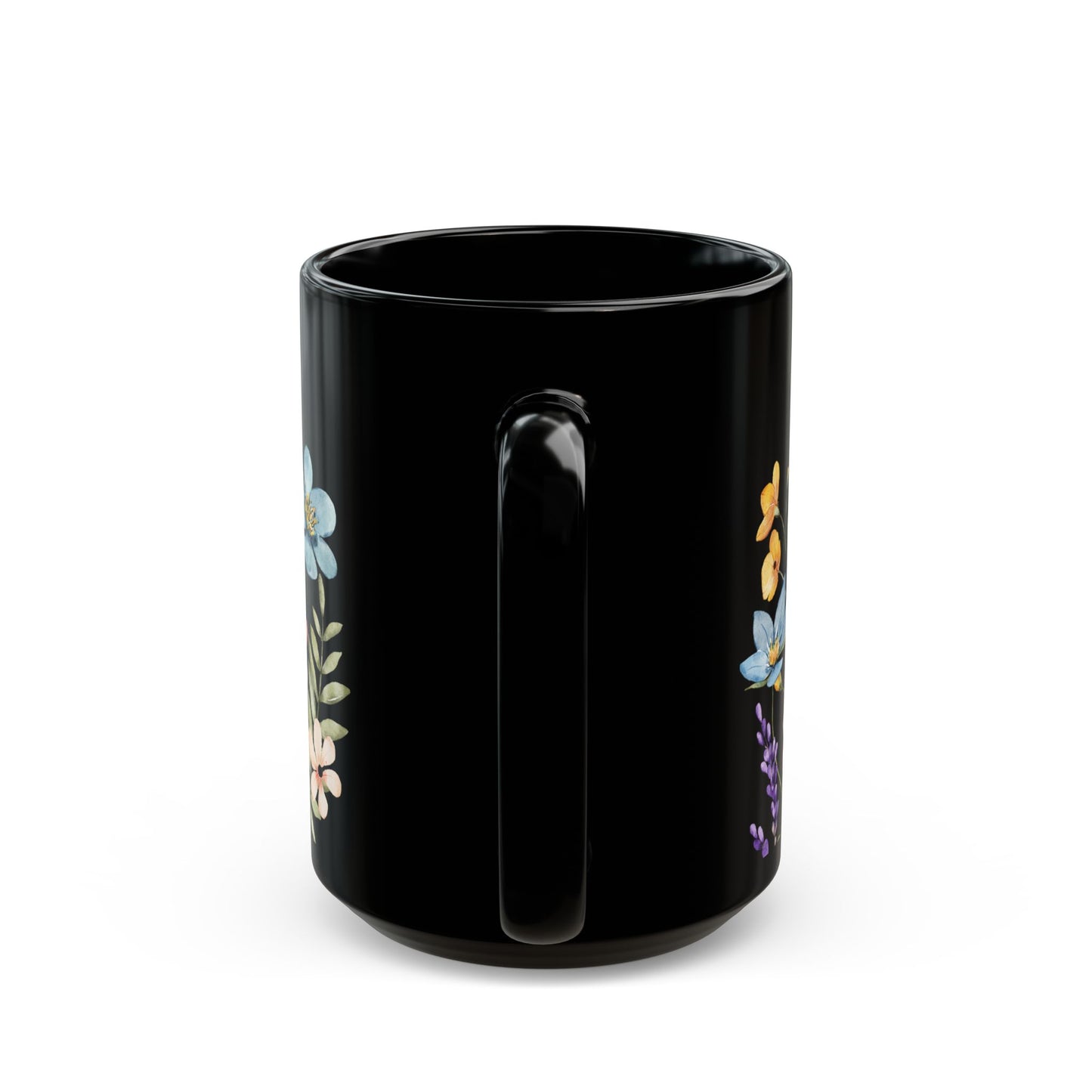 Floral Black Coffee Mug, Beautiful Flower Design, Gift for Plant Lovers, Eco-Friendly Mug, Perfect for Mother's Day, Birthday, Home Decor