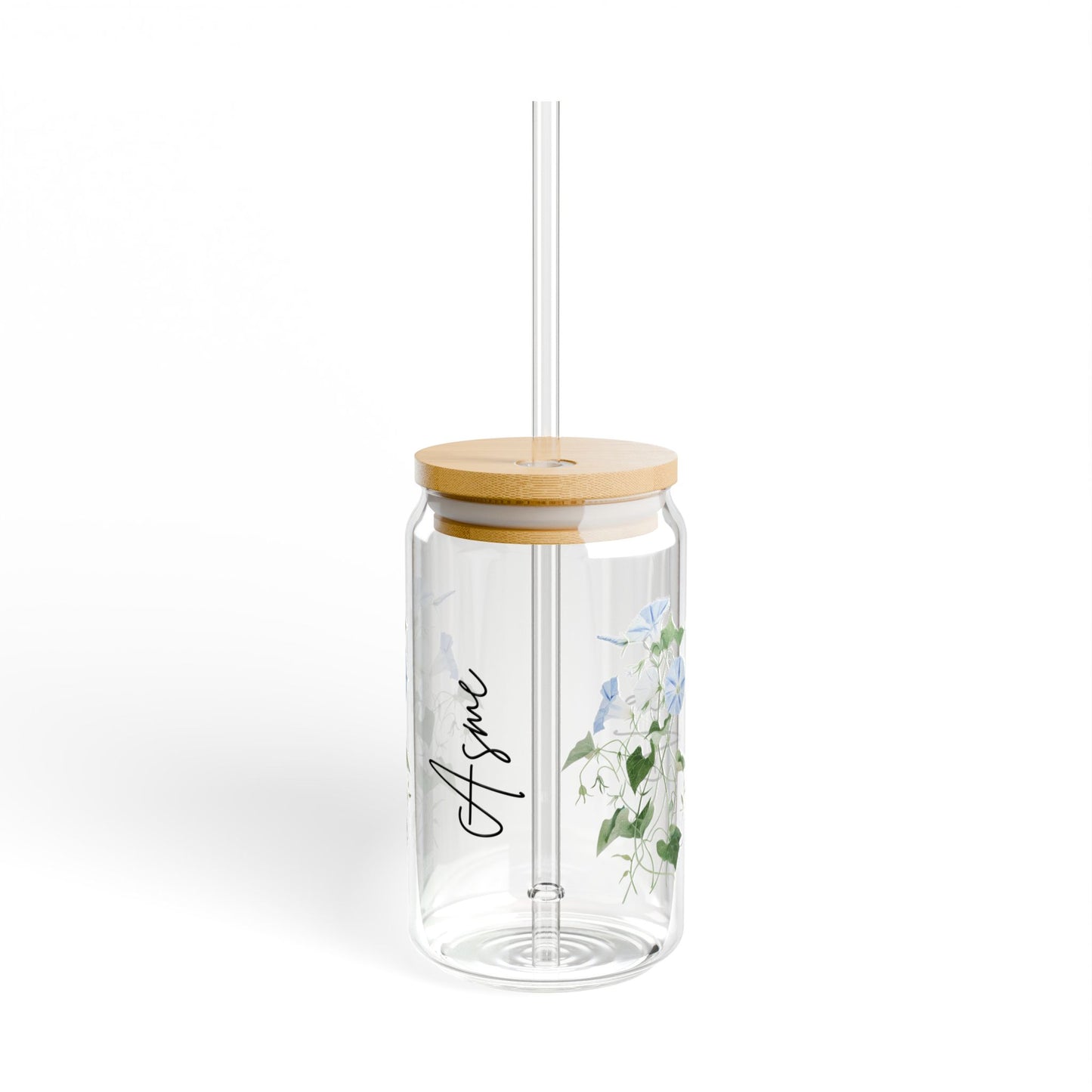 Floral Sipper Glass | 16oz Botanical Drinkware, Eco-Friendly Cup, Reusable Beverage Container, Perfect Gift for Nature Lovers