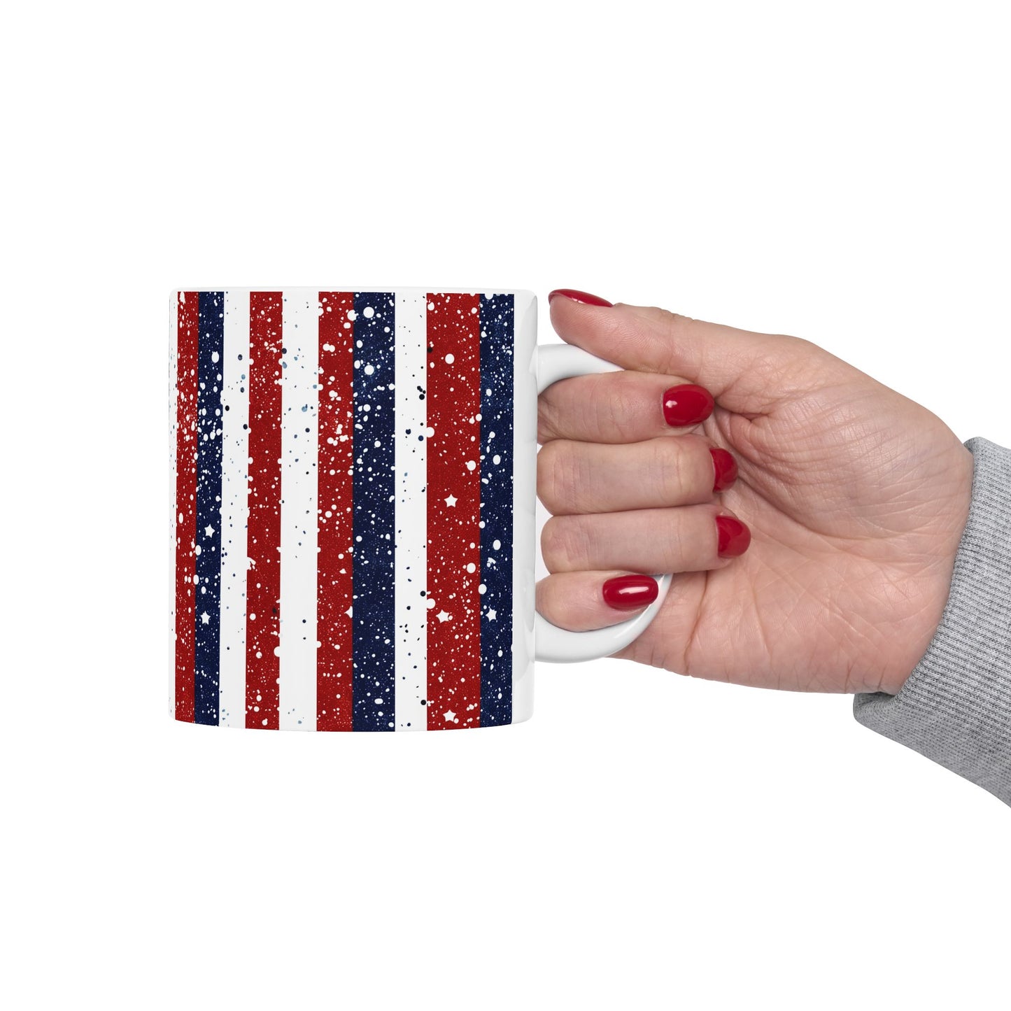 Patriotic Ceramic Mug - Red, White, and Blue Striped Coffee Cup, 4th of July Gift, Americana Mug, Celebration Drinkware, USA Pride
