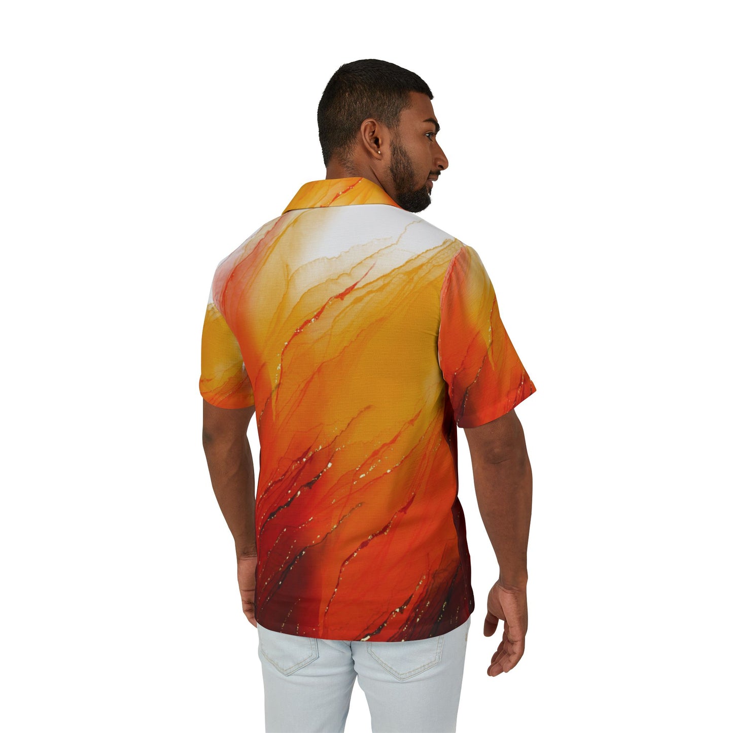 Men's Tropical Sunset Camp Shirt | Vibrant Hawaiian Shirt for Summer Parties, Beachwear, Vacation Style, Luau Attire, Relaxed Fit