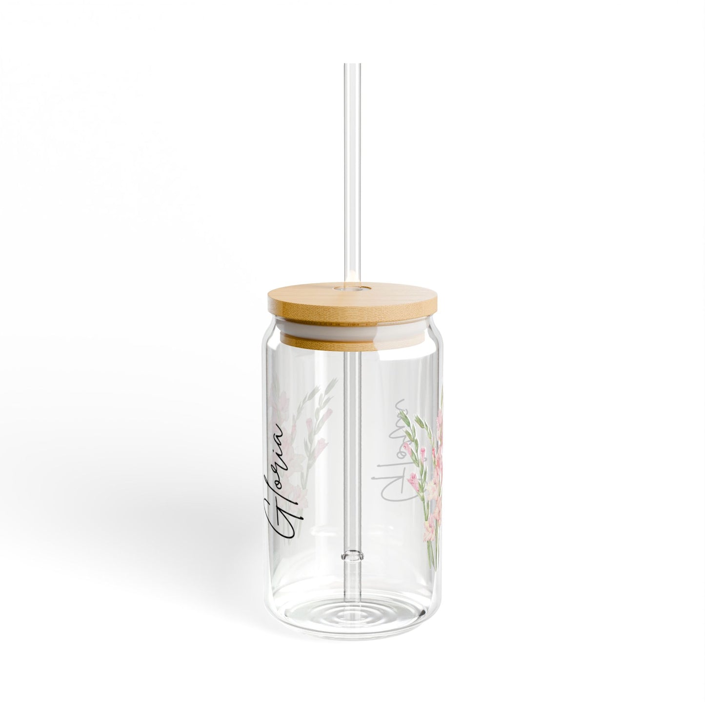 Floral Sipper Glass, Personalized Drinkware, Eco-friendly Beverage Container, Gift for Her, Summer Coolers, Wedding Favors, Floral Decor