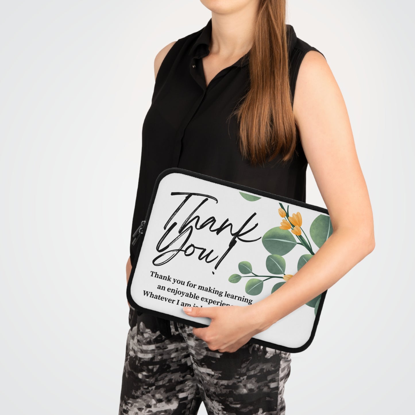 Floral Thank You Laptop Sleeve - Teacher Gift, Personalized Tech Case, Stylish Notebook Protector, Computer Bag, Appreciation Present