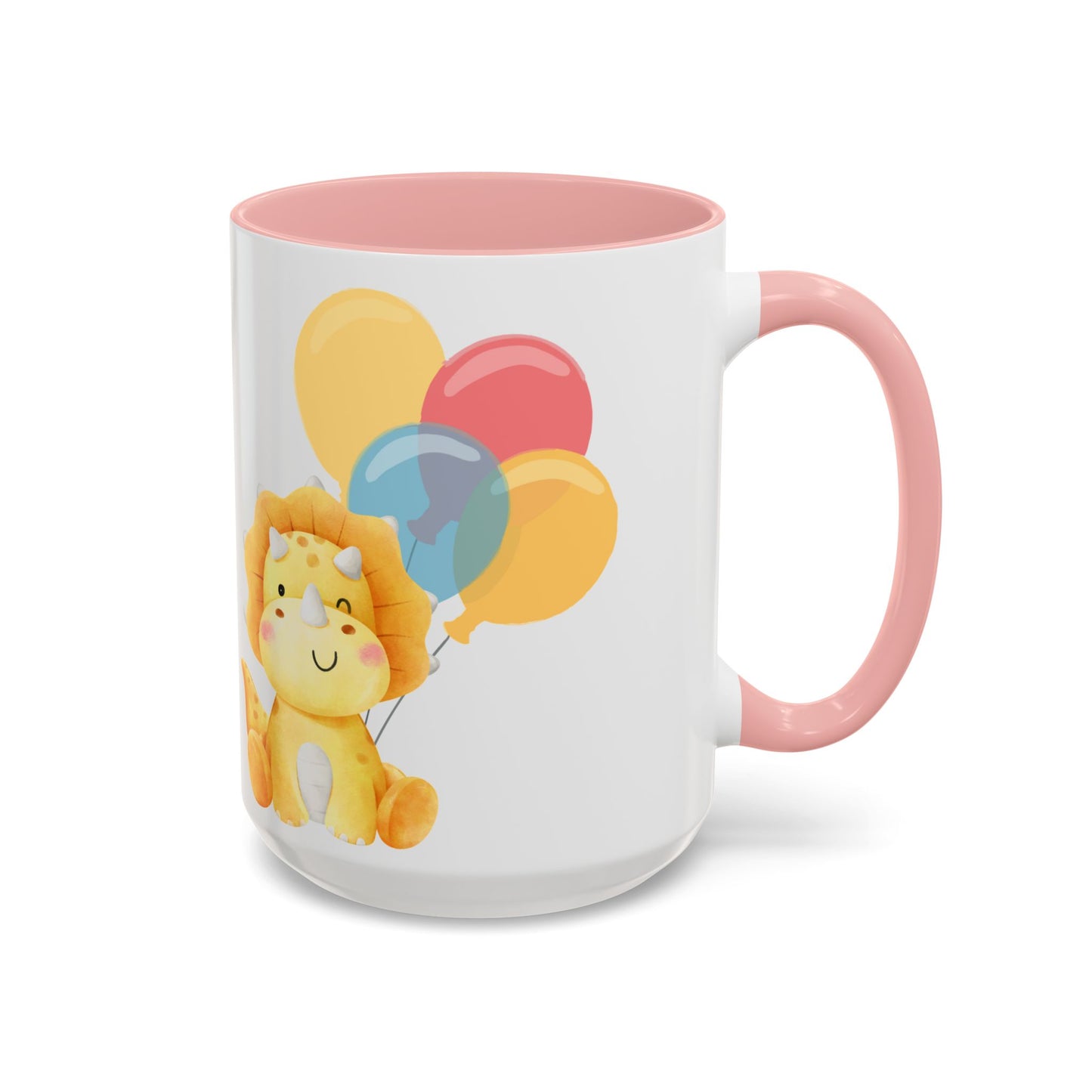 Happy Birthday Accent Coffee Mug - Cute Dinosaur with Balloons - Fun Celebration Drinkware