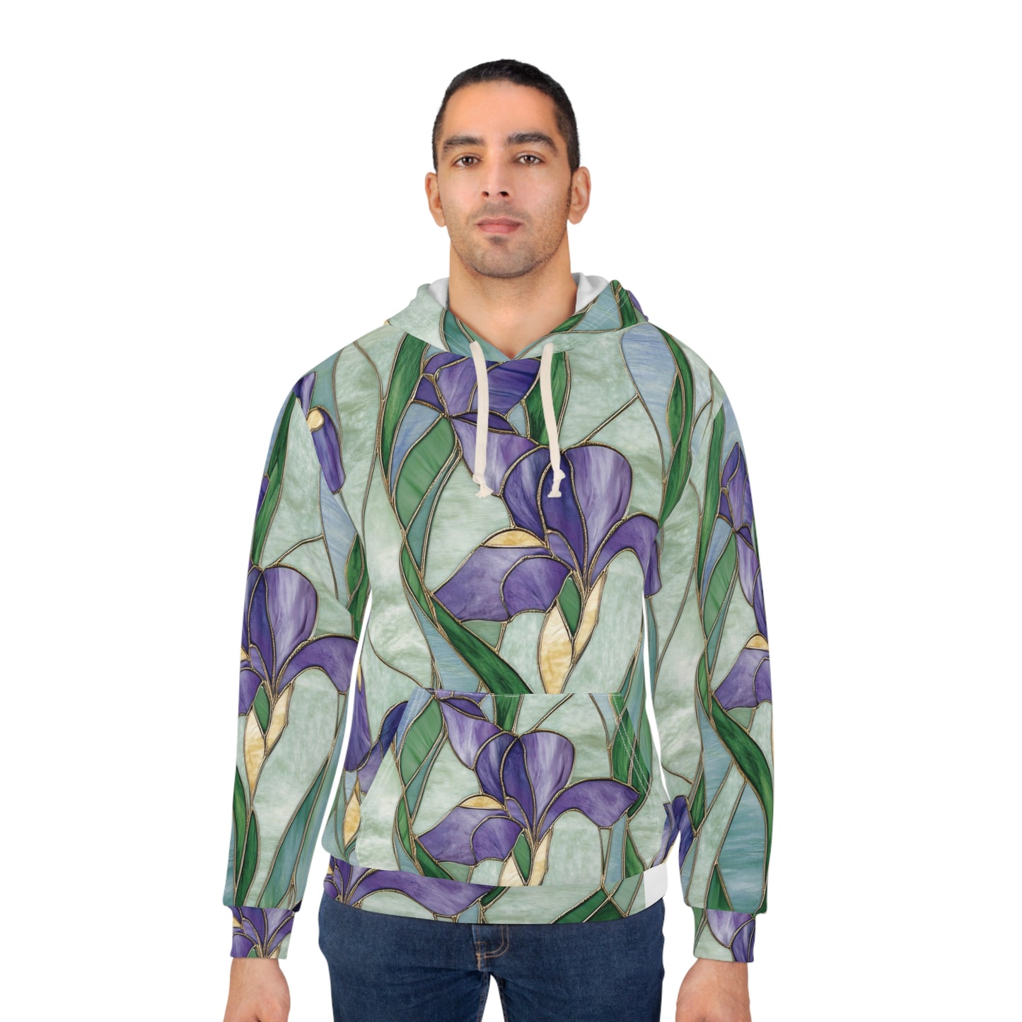 Iris Floral Unisex Pullover Hoodie, Spring Gift, Nature Lover Hoodie, Artisan Style Sweatshirt, Cozy Wear for All