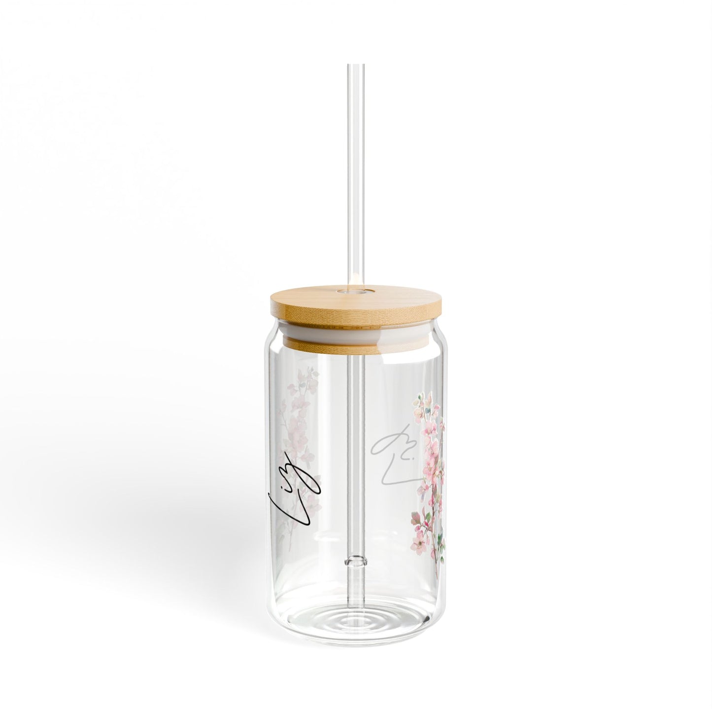 Floral Personalized Sipper Glass, Custom Drinkware, Eco-Friendly Beverage Container, Perfect for Weddings, Parties, Gifts