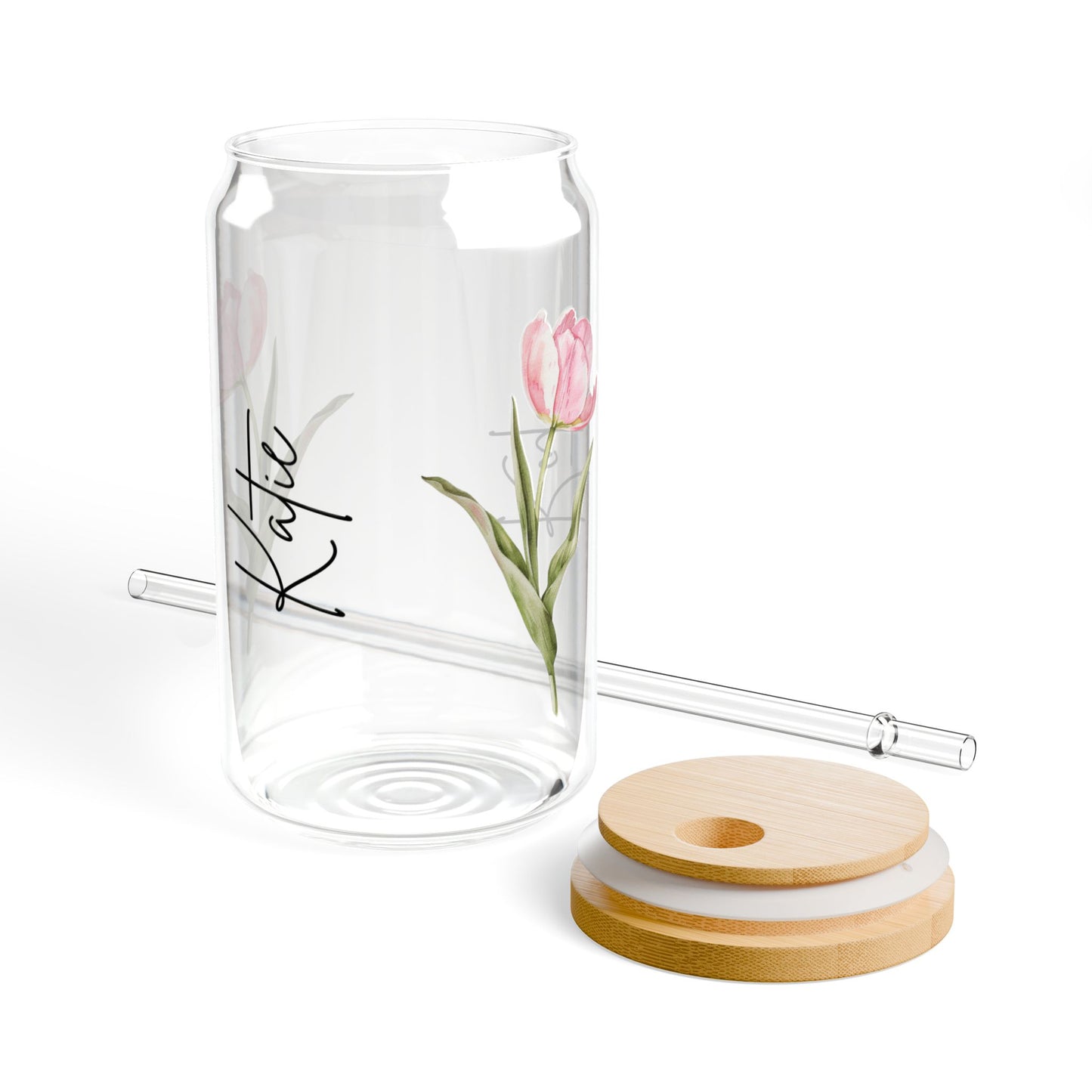Personalized Floral Sipper Glass, Custom Drinkware, Eco-Friendly Water Bottle, Spring Decor, Gift for Her, Engagement Gift
