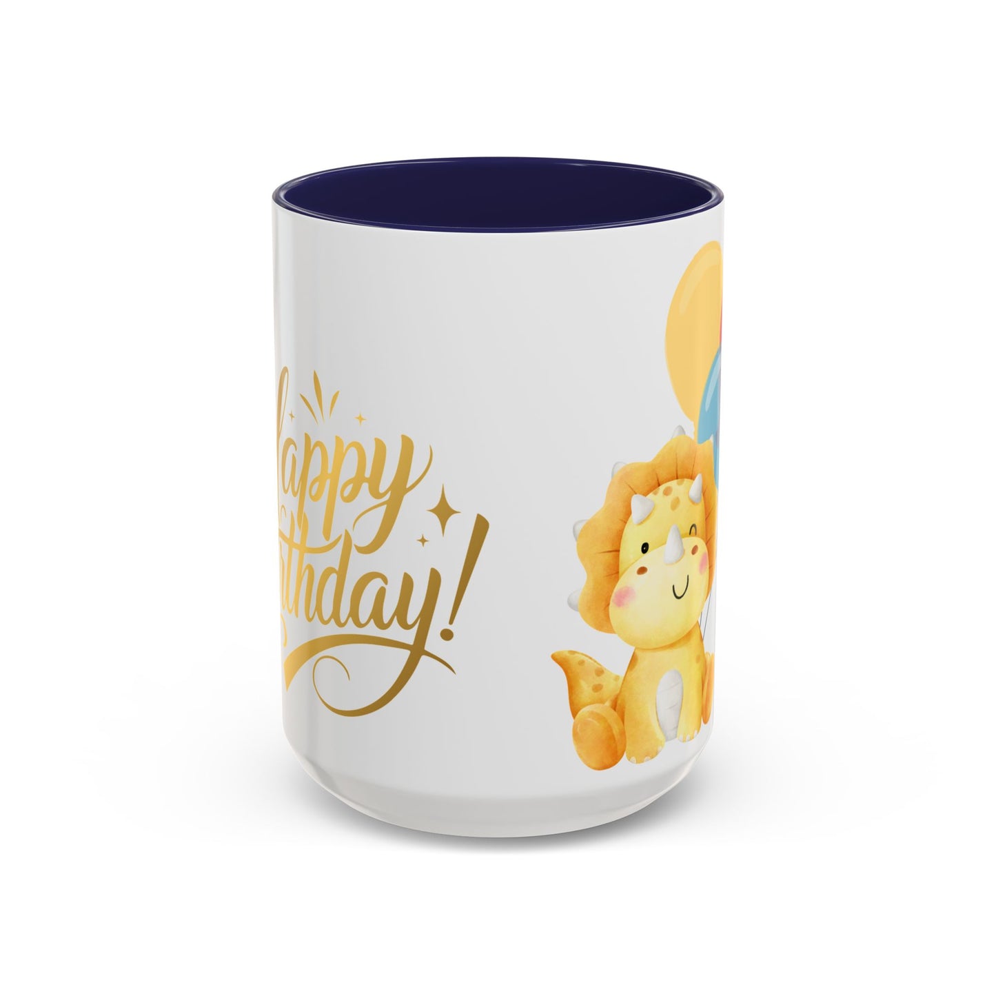 Happy Birthday Accent Coffee Mug - Cute Dinosaur with Balloons - Fun Celebration Drinkware