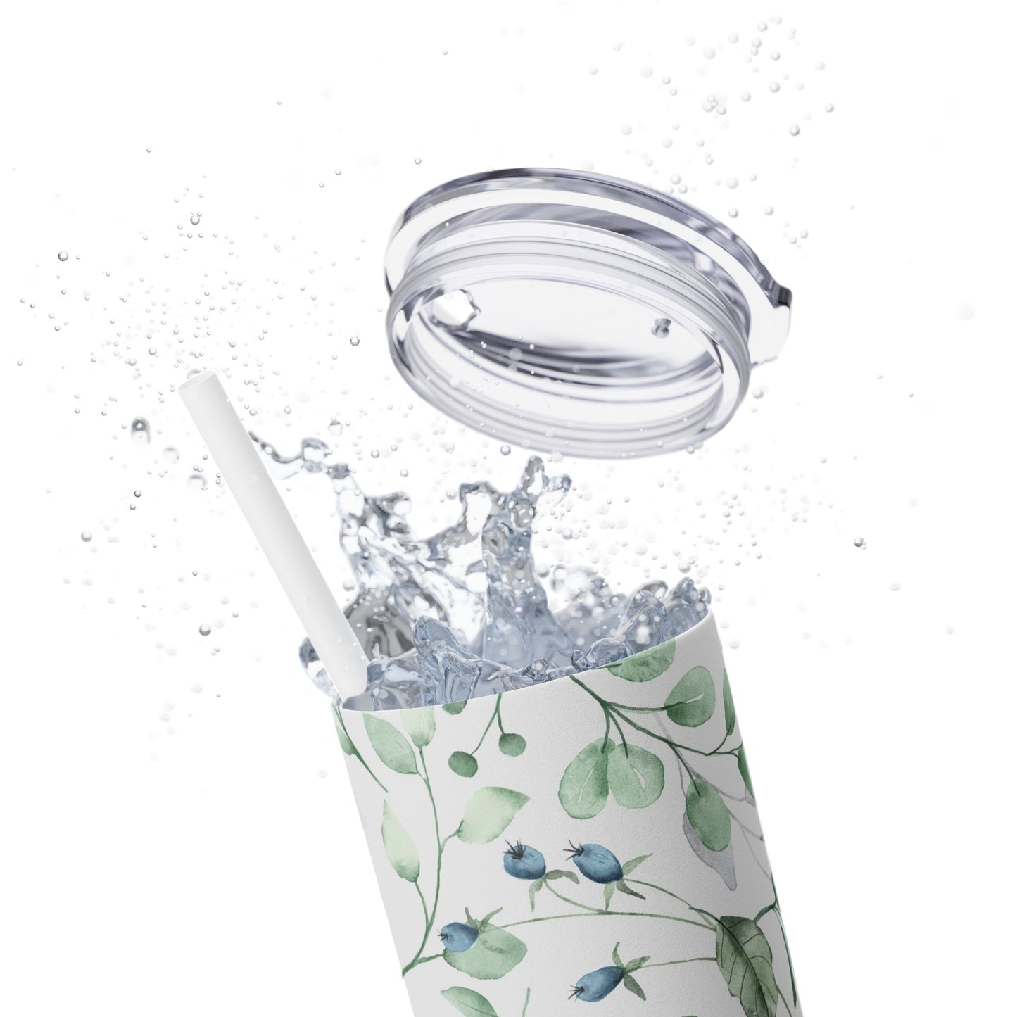 Floral Skinny Tumbler, 20oz Stainless Steel Travel Mug, Eco-Friendly Drinkware, Gift for Her, Summer Hydration, Botanical Design