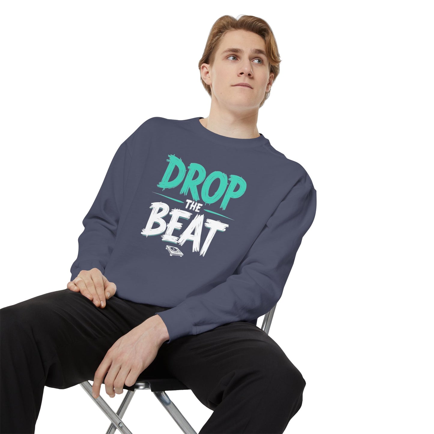 Drop the Beat Sweatshirt, Cozy Music Sweatshirt, Unisex Graphic Apparel, Perfect for Concerts, Unique Gift for Music Lovers