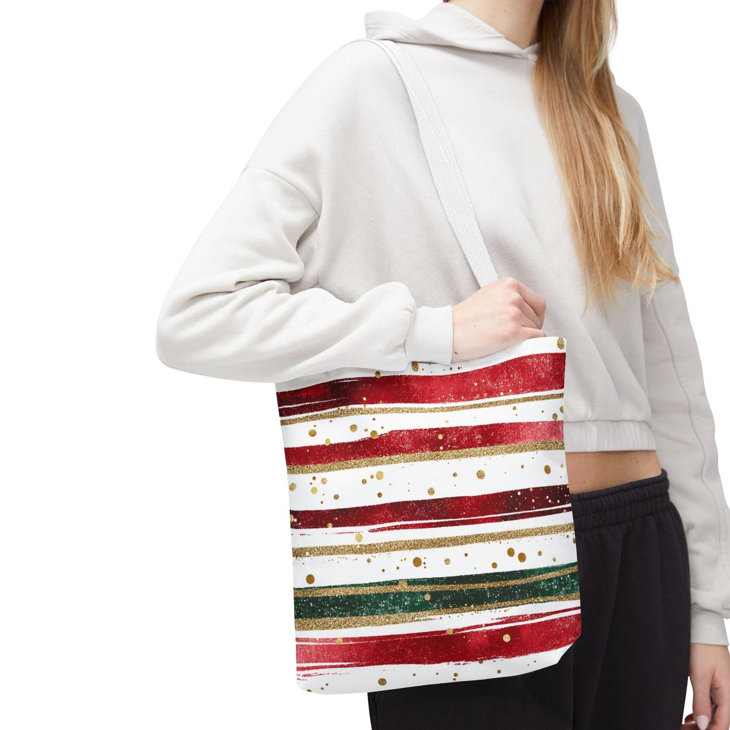 Festive Striped Tote Bag | Holiday Shopper, Gift Bag, Eco-Friendly Bag, Christmas Decor, Everyday Use