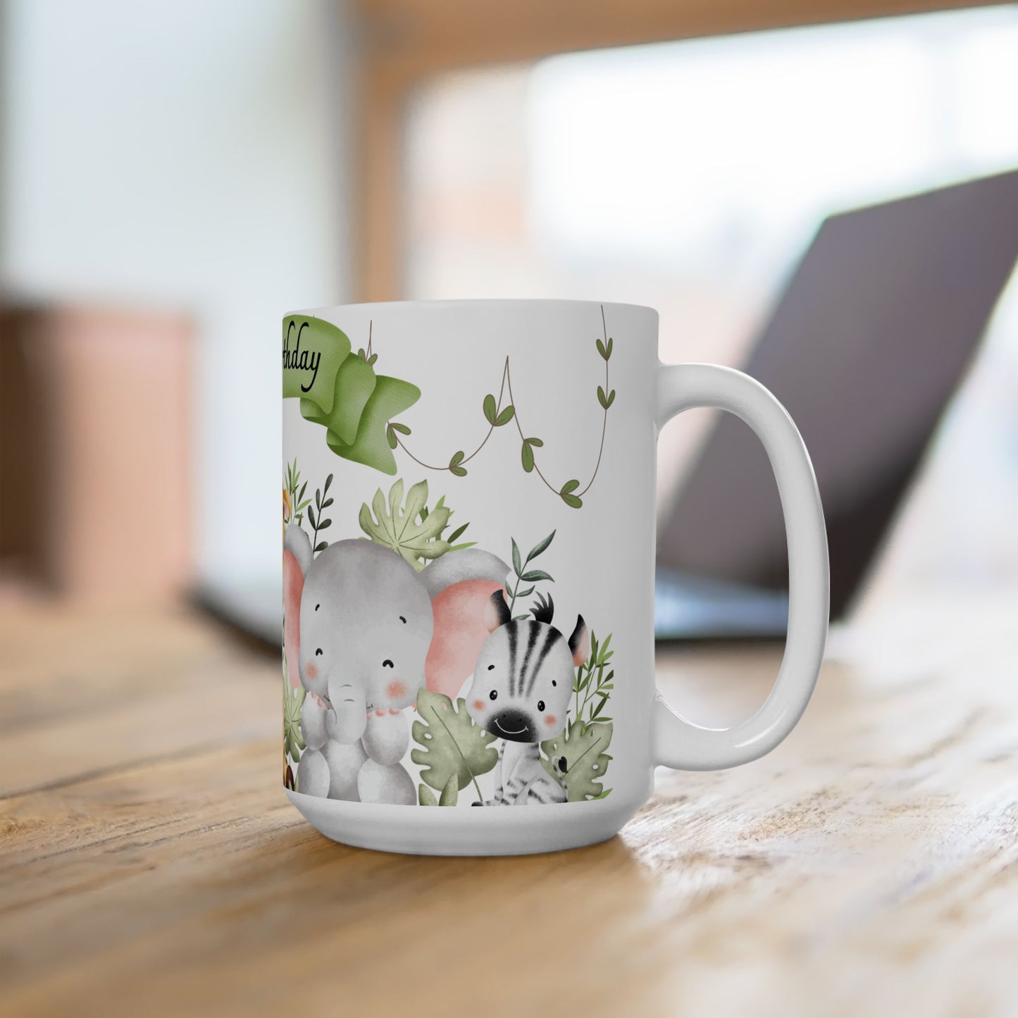 Happy Birthday Animal Friends Ceramic Mug - Cute 11oz & 15oz Coffee Cup for Kids