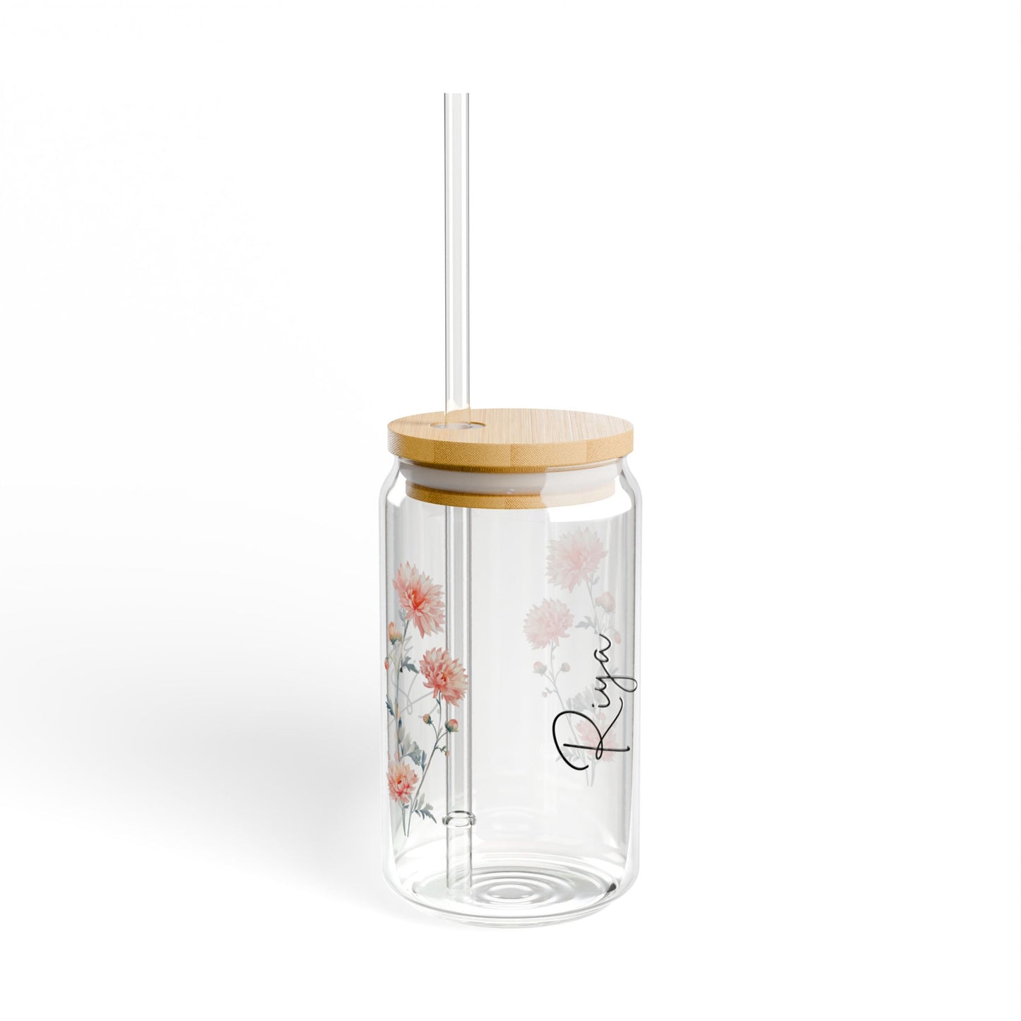 Floral Sipper Glass, 16oz - Personalized Drinkware for Home, Gifts, Party Favors, Eco-Friendly, Summer Refreshments