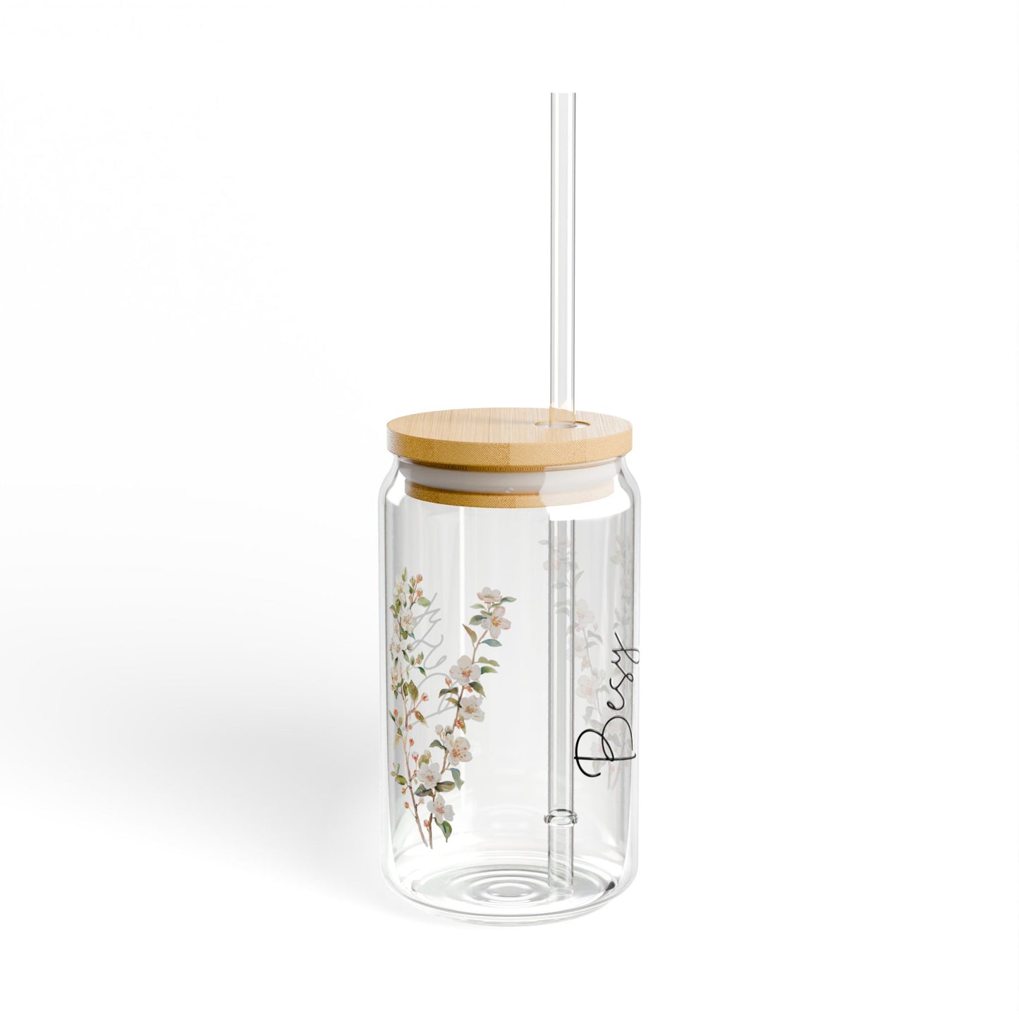 Floral Sipper Glass, 16oz | Eco-Friendly Drinkware, Perfect for Summer, Water Bottle, Clear Glass Cup, Gift for Friends