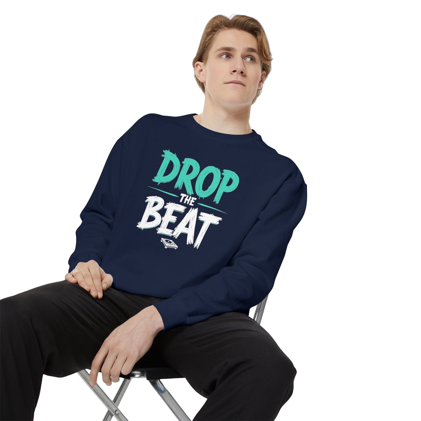 Drop the Beat Sweatshirt, Cozy Music Sweatshirt, Unisex Graphic Apparel, Perfect for Concerts, Unique Gift for Music Lovers