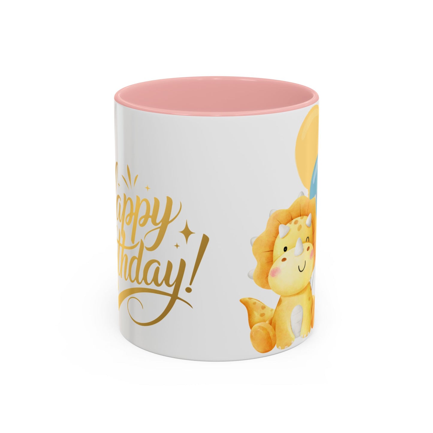 Happy Birthday Accent Coffee Mug - Cute Dinosaur with Balloons - Fun Celebration Drinkware