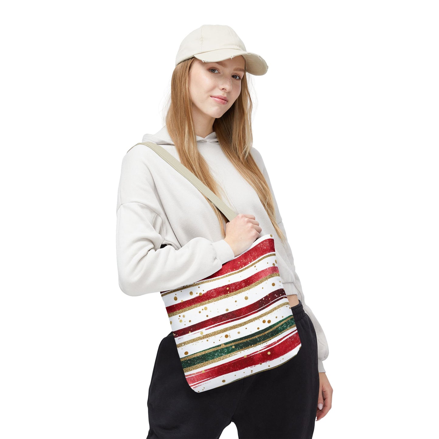 Festive Striped Tote Bag | Holiday Shopper, Gift Bag, Eco-Friendly Bag, Christmas Decor, Everyday Use