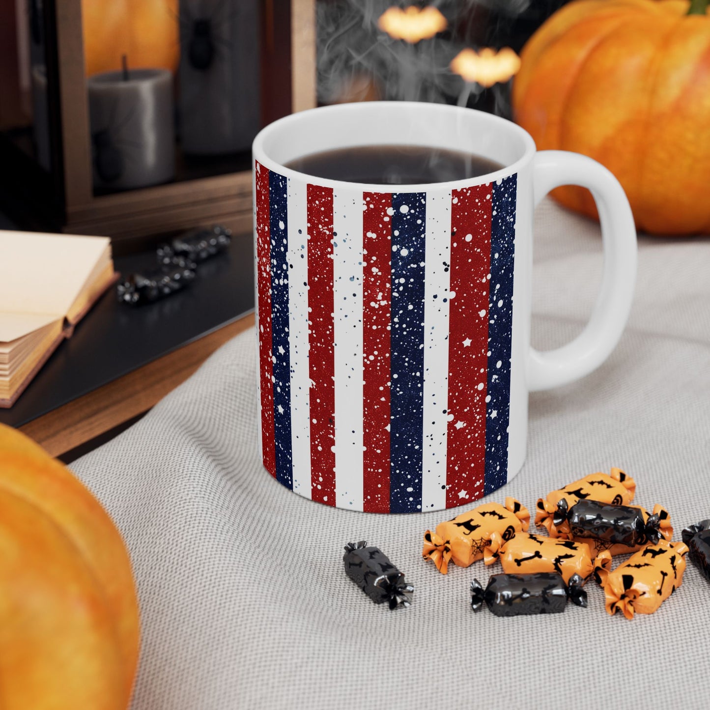 Patriotic Ceramic Mug - Red, White, and Blue Striped Coffee Cup, 4th of July Gift, Americana Mug, Celebration Drinkware, USA Pride
