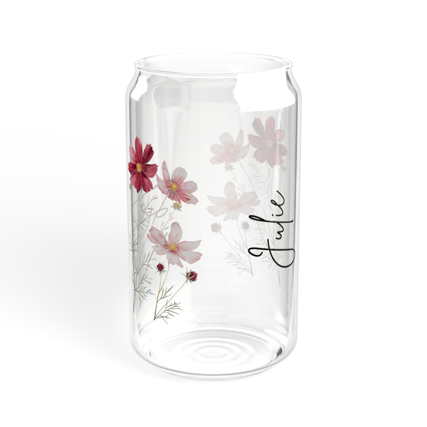 Floral Sipper Glass with Bamboo Lid, Eco-Friendly Drinkware for Summer, Personalized Beverage Jar for Gifts, Reusable Glass, Party Favor