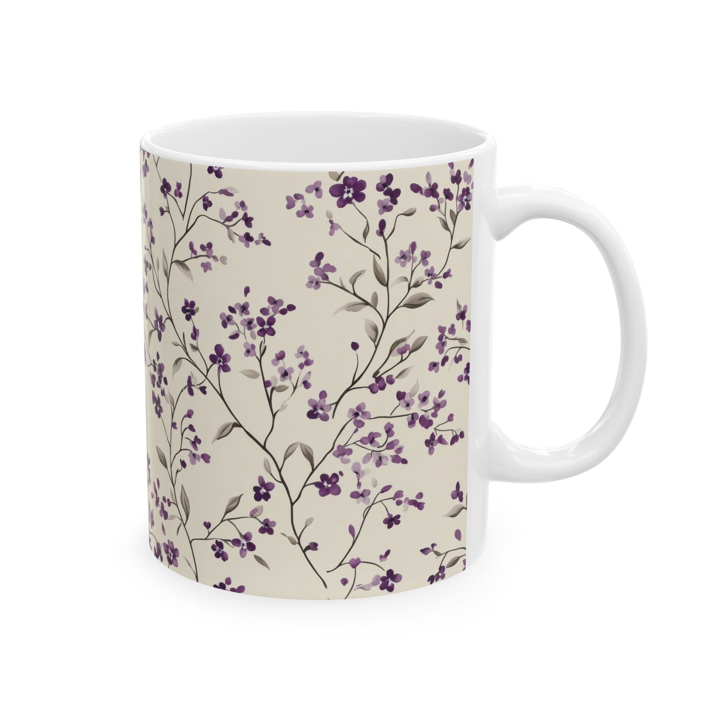 Floral Ceramic Mug - Coffee Lover Gift, Purple Flower Design for Tea, Home Decor, Mother's Day, Birthday, Kitchen Essentials