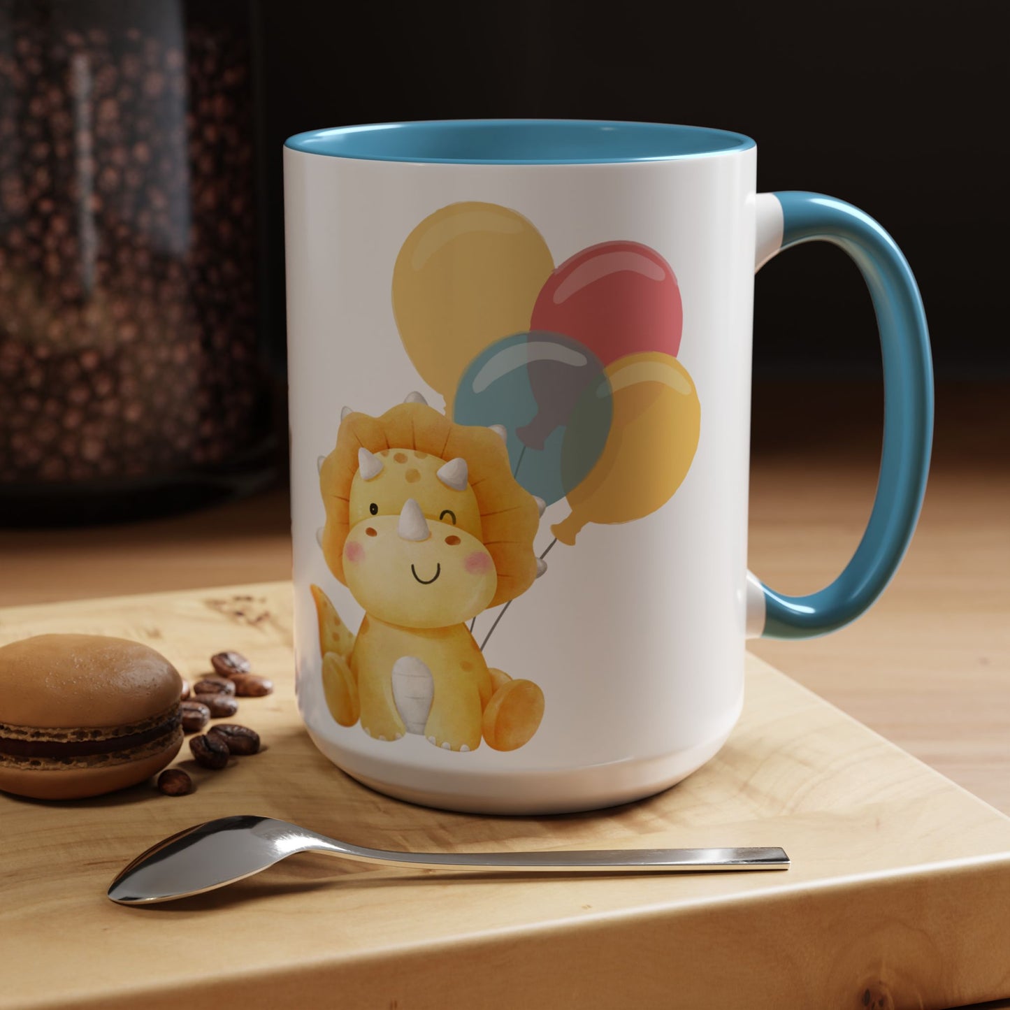 Happy Birthday Accent Coffee Mug - Cute Dinosaur with Balloons - Fun Celebration Drinkware
