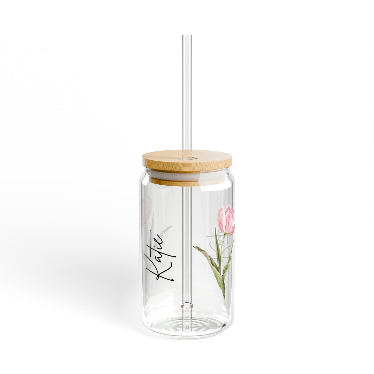 Personalized Floral Sipper Glass, Custom Drinkware, Eco-Friendly Water Bottle, Spring Decor, Gift for Her, Engagement Gift