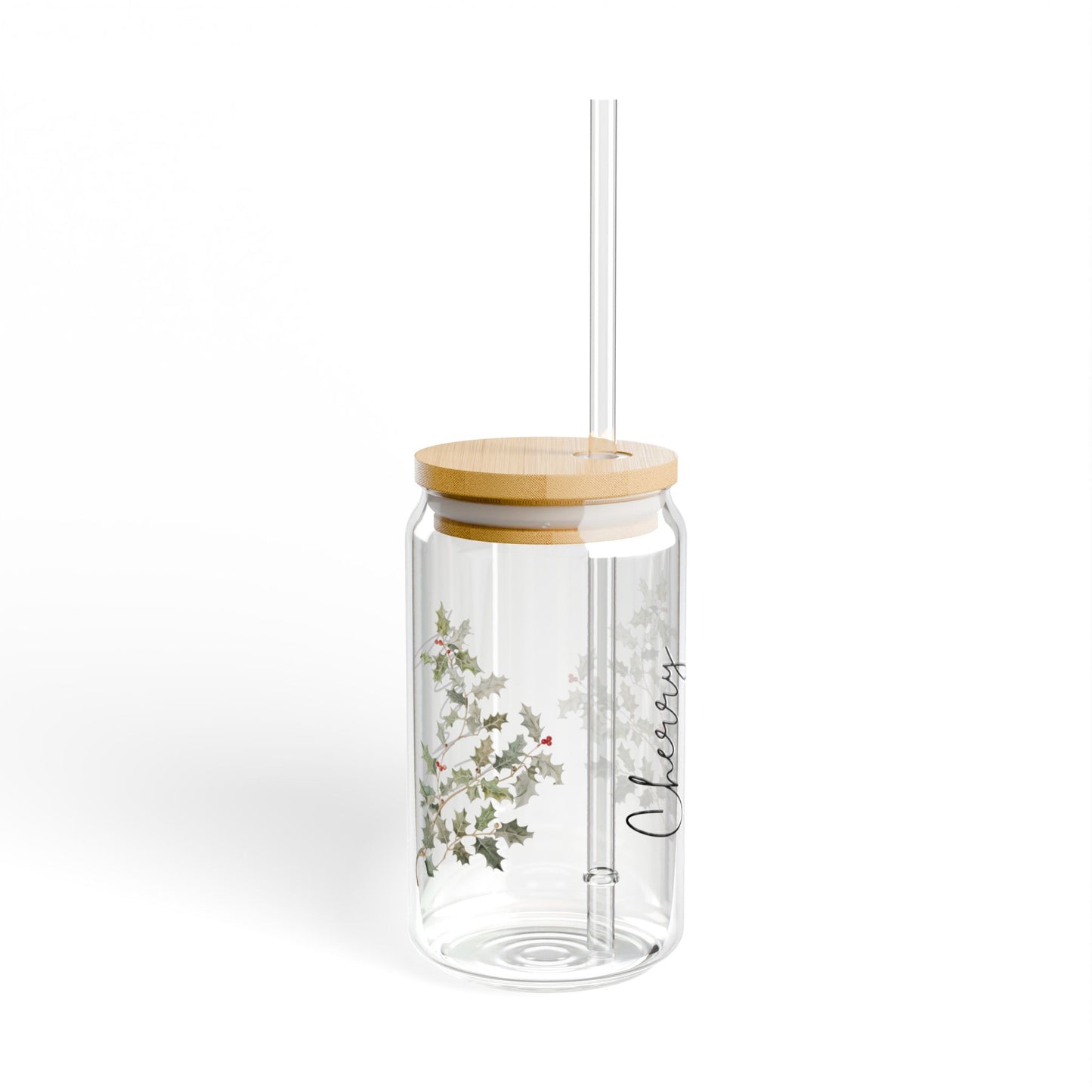 Stylish Glass Sipper with Straw - Cherry Blossom Design, Save the Earth, Drinkware, Eco-friendly Gift, Summer Vibes, Home Decor