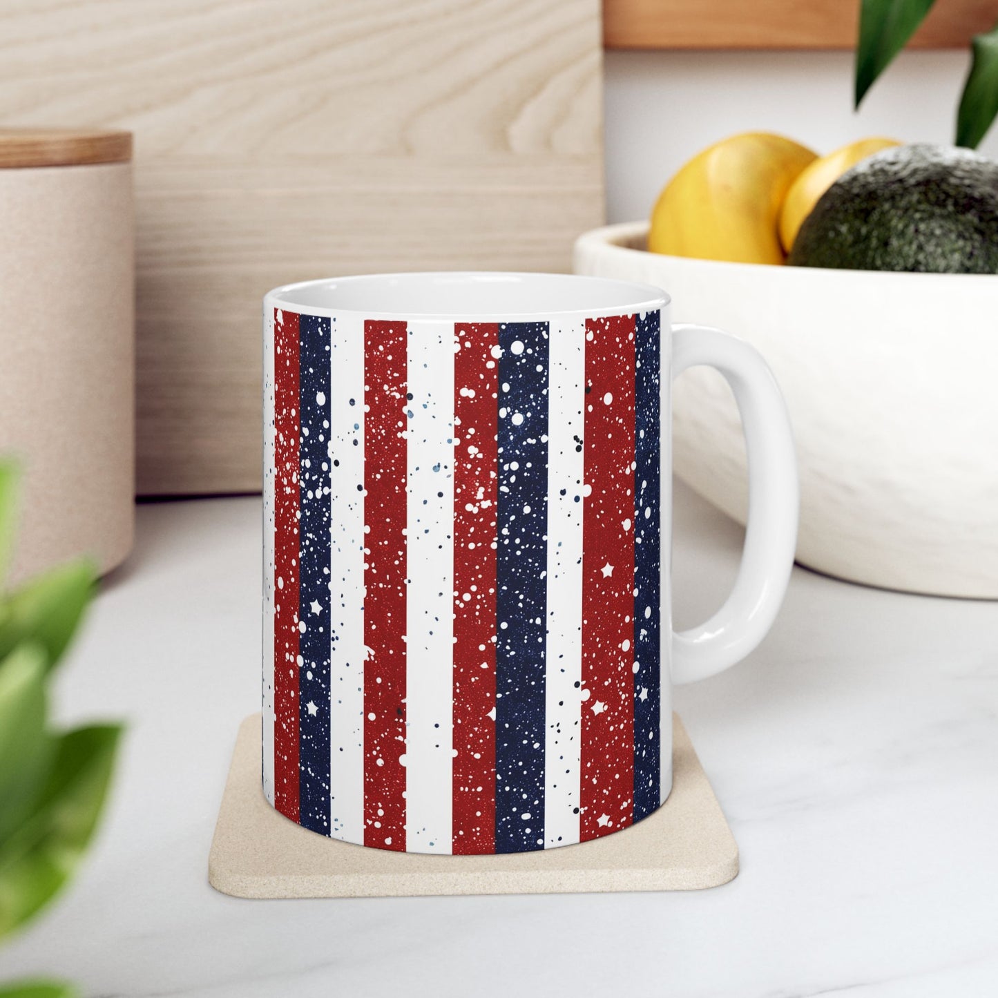 Patriotic Ceramic Mug - Red, White, and Blue Striped Coffee Cup, 4th of July Gift, Americana Mug, Celebration Drinkware, USA Pride