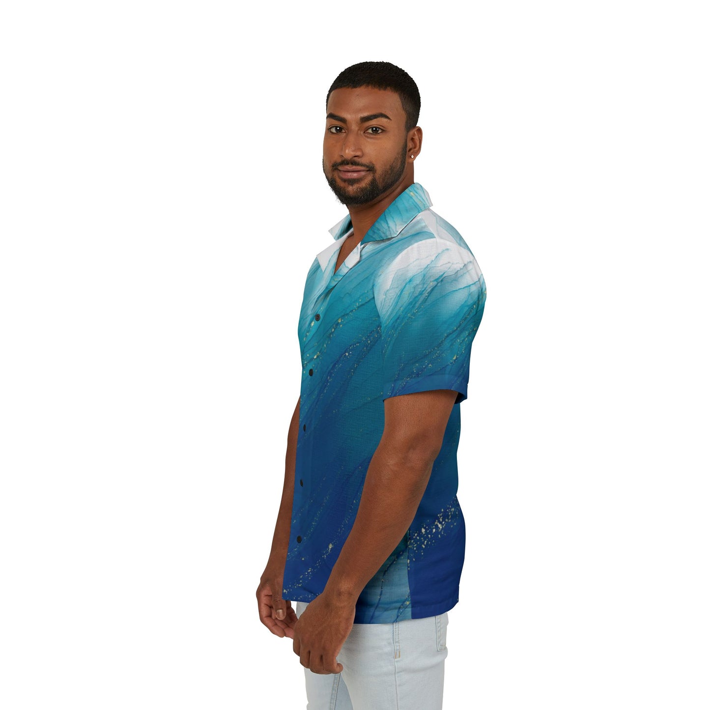 Men's Hawaiian Shirt - Ocean Wave Print, Perfect for Beach Days, Luau Parties, Tropical Vacations, Summer Gatherings, Casual Weekend Wear
