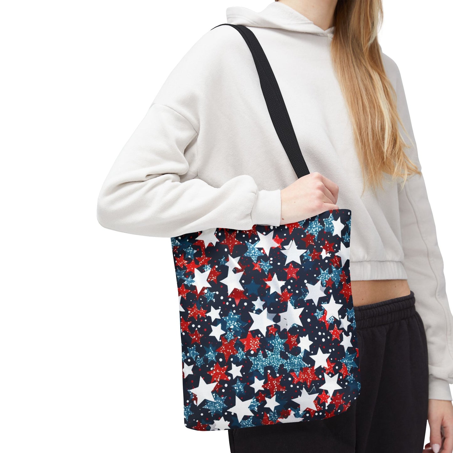 Patriotic Stars Tote Bag, Stylish Grocery Bag, Beach Tote, Gift for Her, USA Flag, Summer Accessory