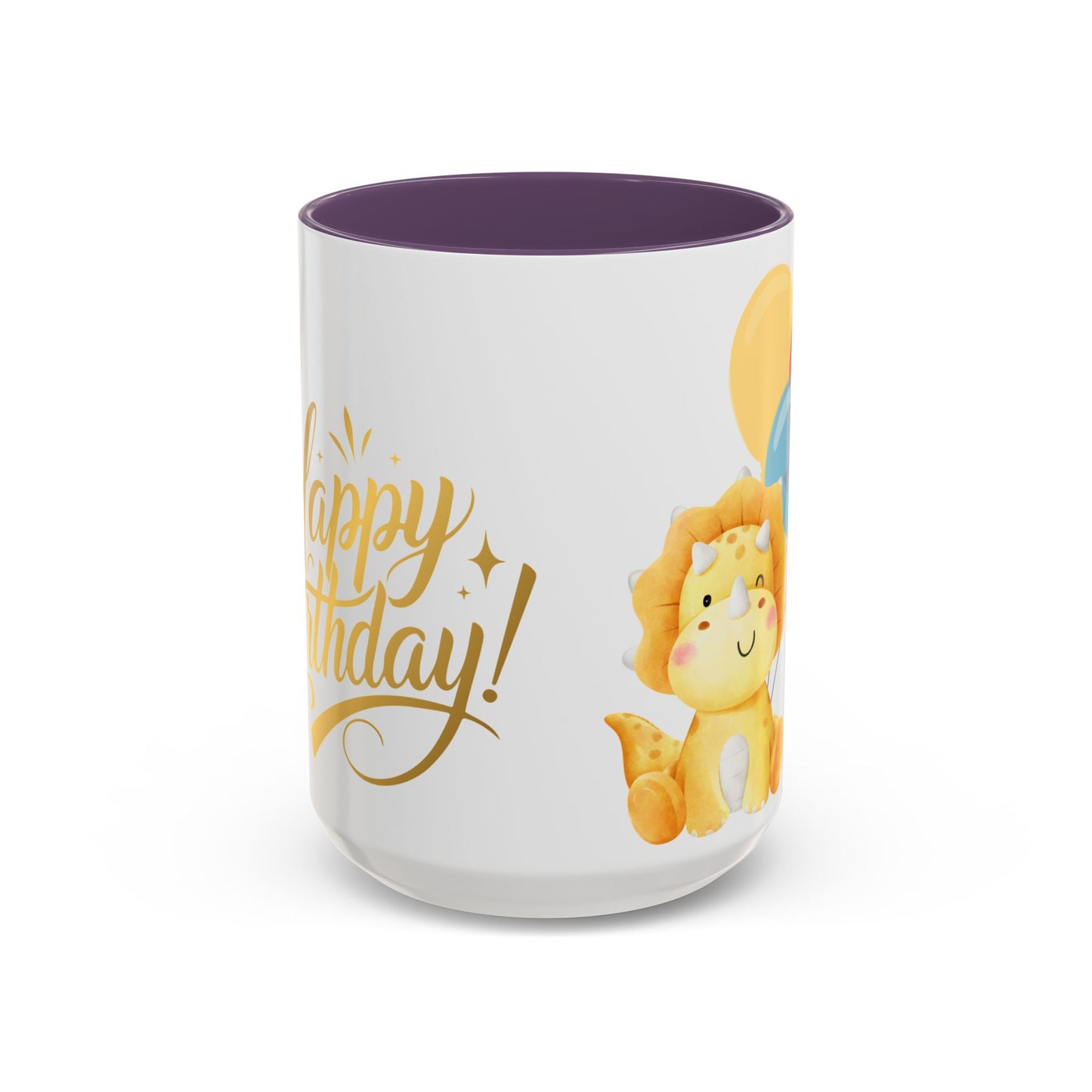 Happy Birthday Accent Coffee Mug - Cute Dinosaur with Balloons - Fun Celebration Drinkware