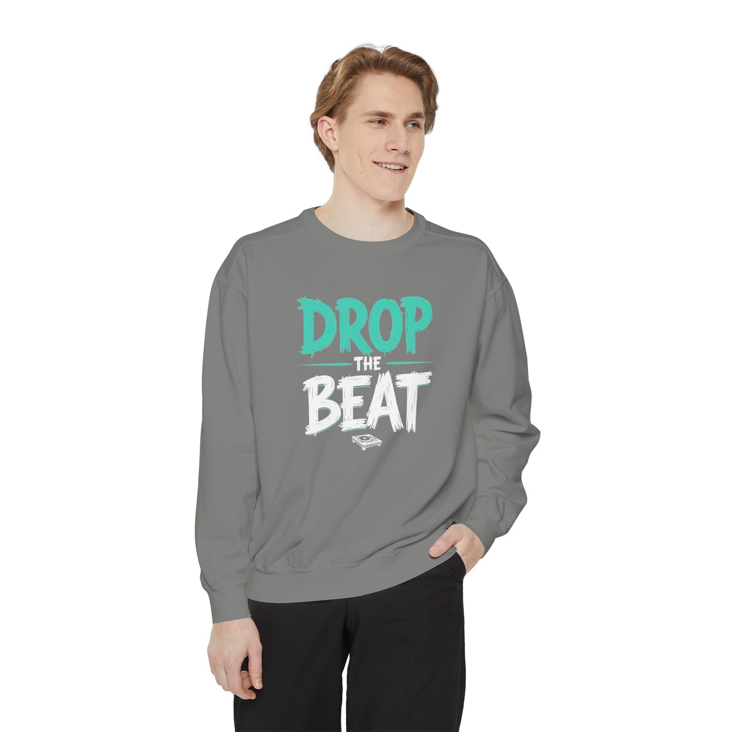Drop the Beat Sweatshirt, Cozy Music Sweatshirt, Unisex Graphic Apparel, Perfect for Concerts, Unique Gift for Music Lovers