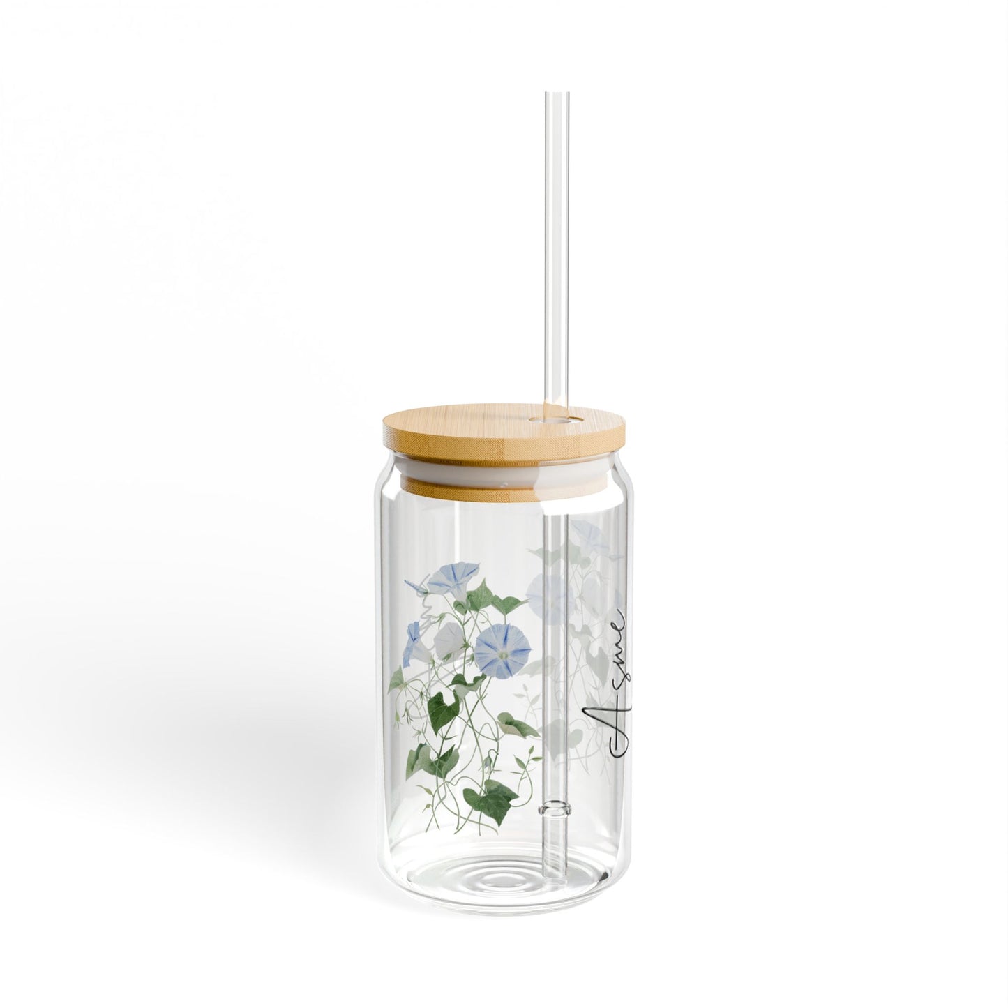 Floral Sipper Glass | 16oz Botanical Drinkware, Eco-Friendly Cup, Reusable Beverage Container, Perfect Gift for Nature Lovers