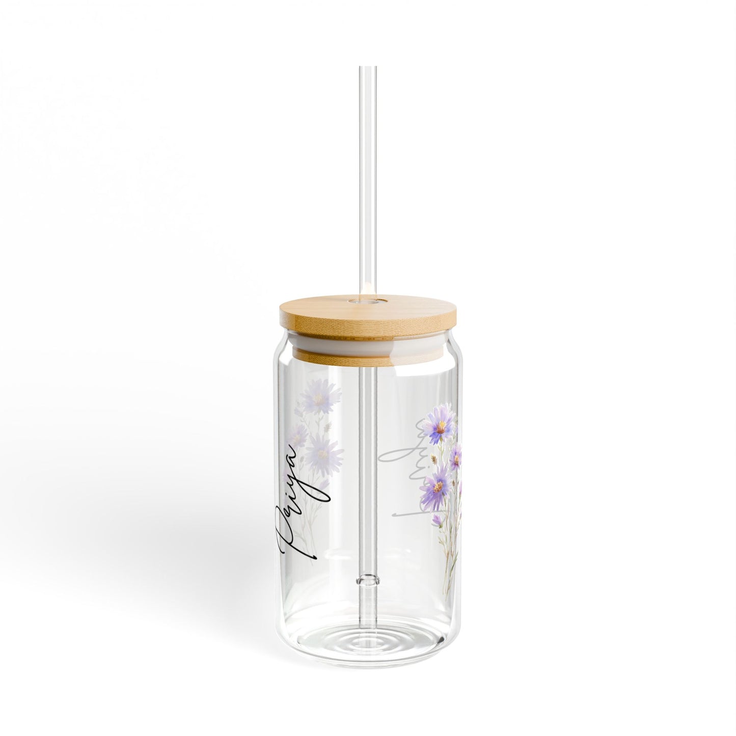 Floral Sipper Glass, 16oz Eco-Friendly Drinkware, Perfect for Garden Parties, Gifts for Nature Lovers, Reusable Water Bottle