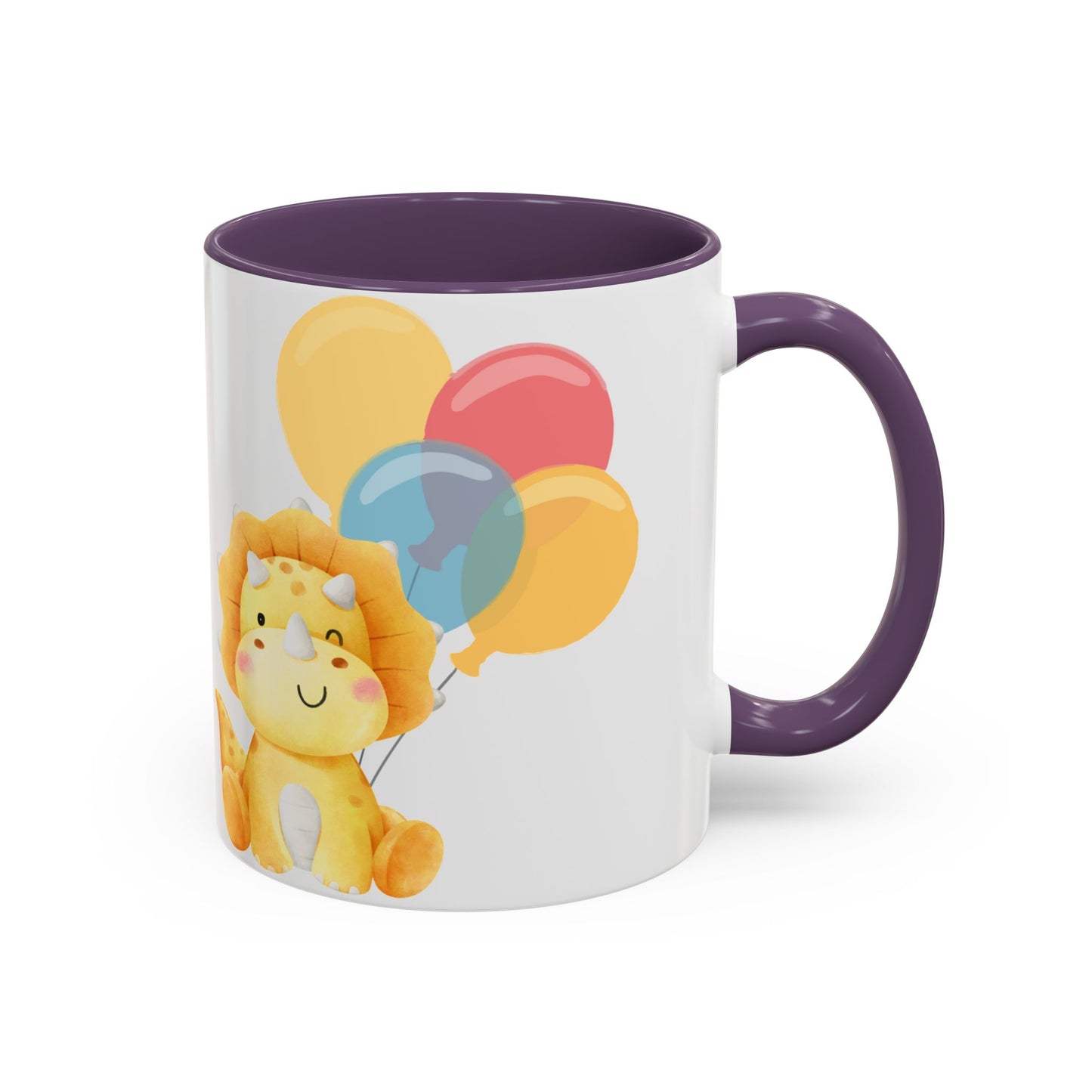 Happy Birthday Accent Coffee Mug - Cute Dinosaur with Balloons - Fun Celebration Drinkware