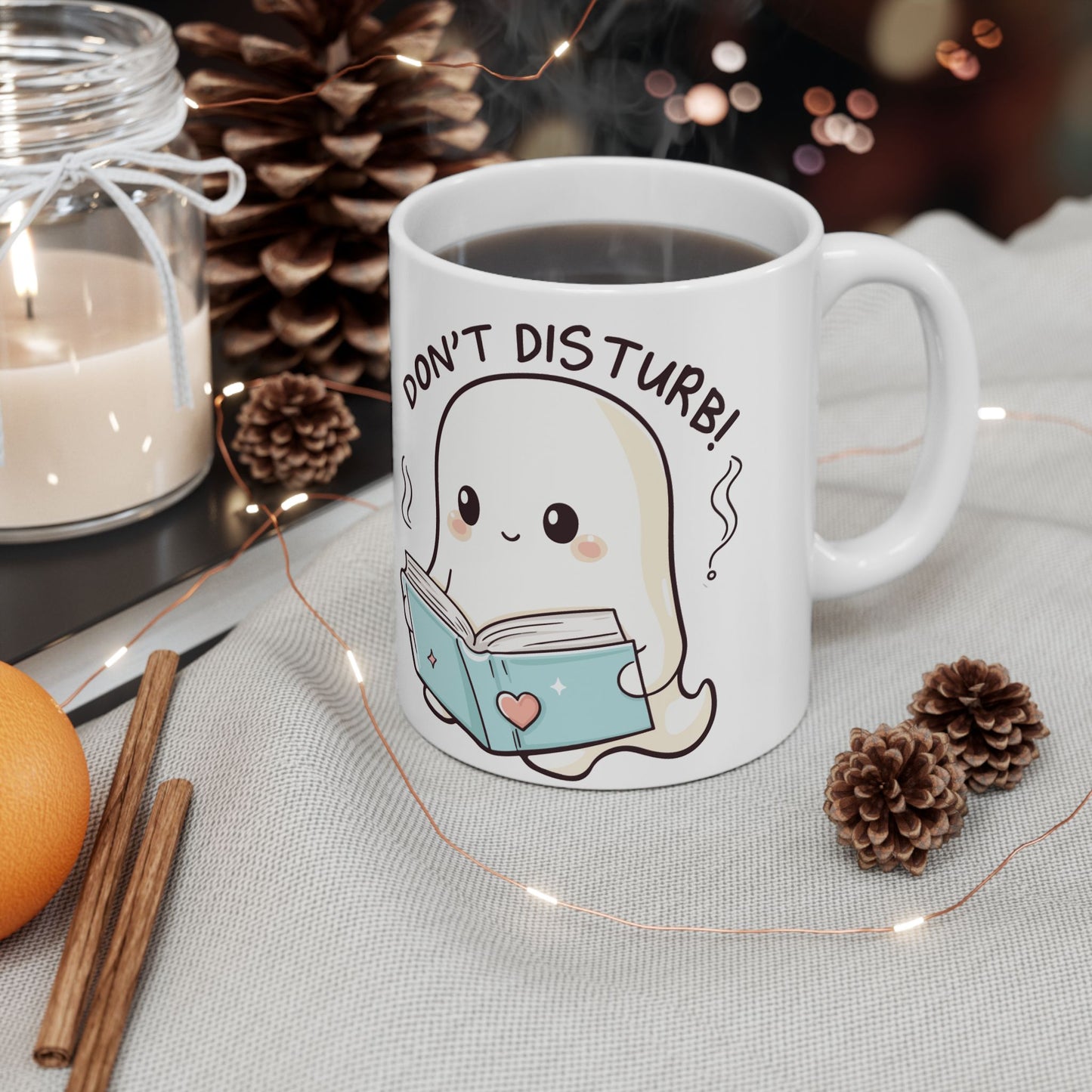Cute Ghost Reading Ceramic Mug - Don't Disturb! Perfect Gift for Book Lovers, Coffee Lovers, Halloween, Cozy Vibes, Unique Kitchen Decor