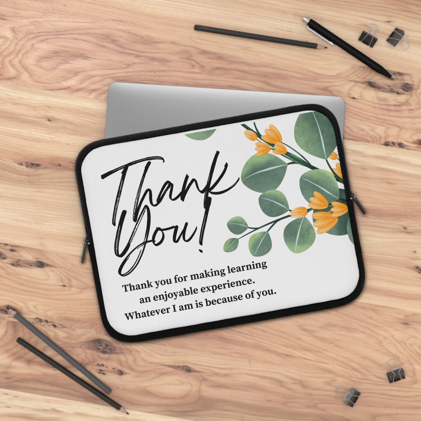 Floral Thank You Laptop Sleeve - Teacher Gift, Personalized Tech Case, Stylish Notebook Protector, Computer Bag, Appreciation Present