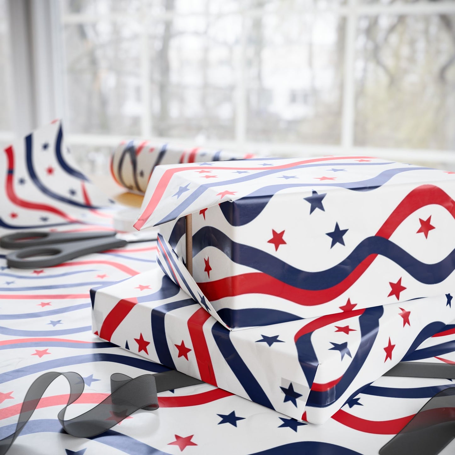 Patriotic Wrapping Paper for Holidays, Gift Wrap for Independence Day, Festive Decor, Star-Patterned Paper, Ideal for Celebrations