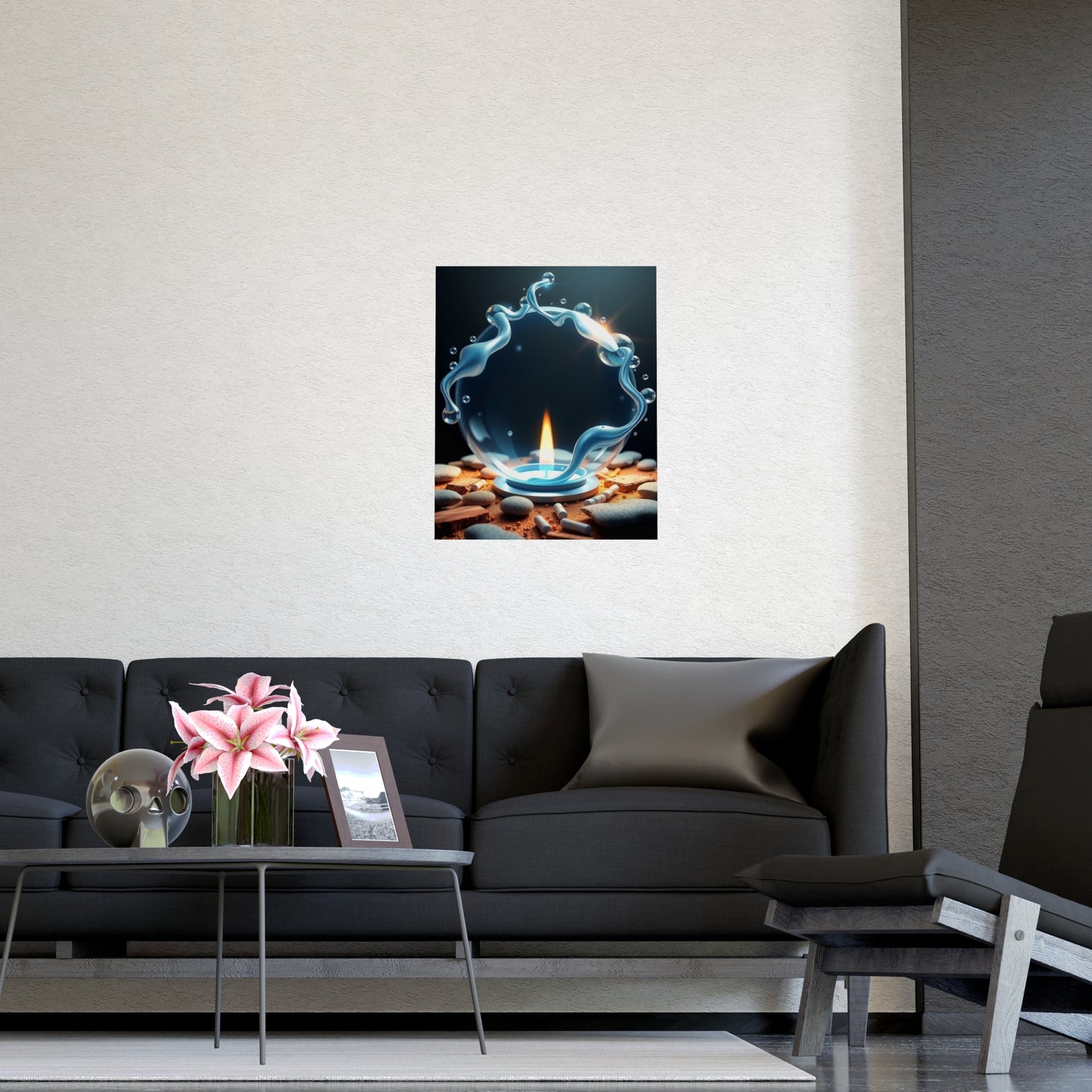 Calming Matte Wall Art Poster - Tranquil Candle & Water Design, Home Decor, Gift Idea, Meditation Space, Relaxation