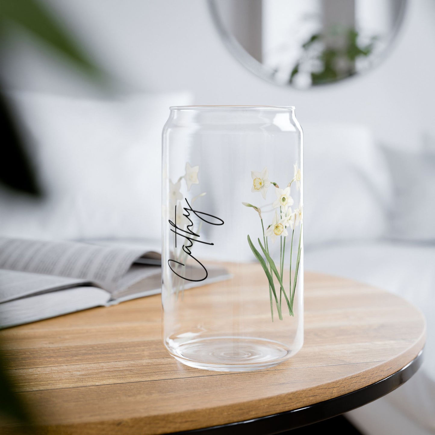 Floral Sipper Glass with Bamboo Lid, 16oz Eco-Friendly Drinkware, Perfect for Home Decor, Gifts for Garden Lovers, Floral Design