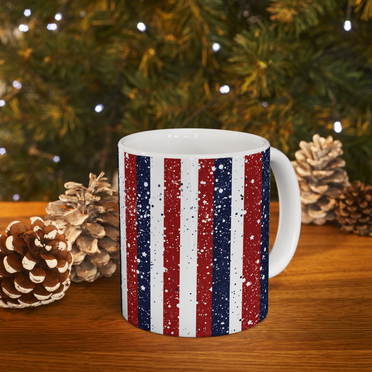 Patriotic Ceramic Mug - Red, White, and Blue Striped Coffee Cup, 4th of July Gift, Americana Mug, Celebration Drinkware, USA Pride