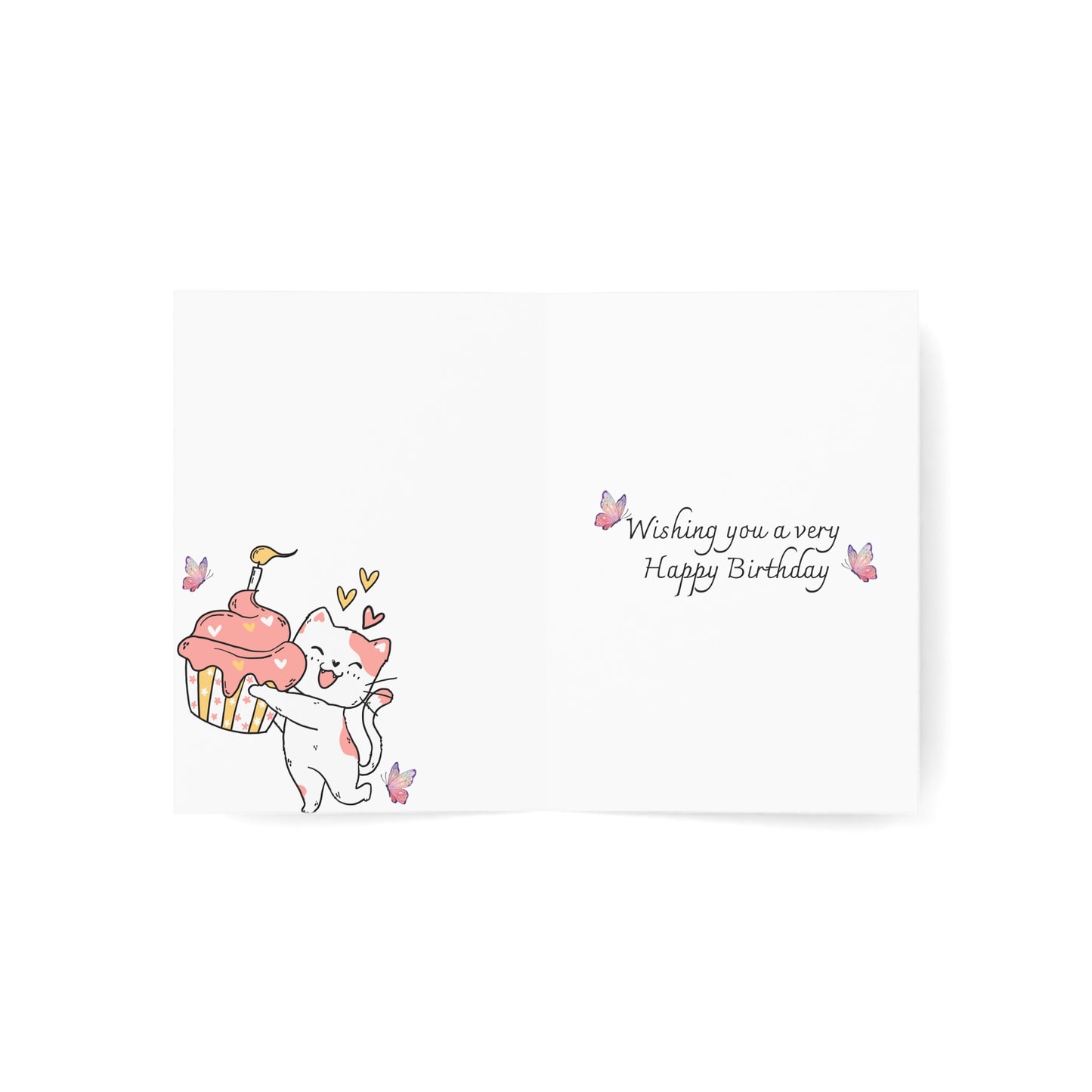 Cute Birthday Greeting Cards Set - 1, 10, 30, or 50pcs with Whimsical Cat and Cupcake Design