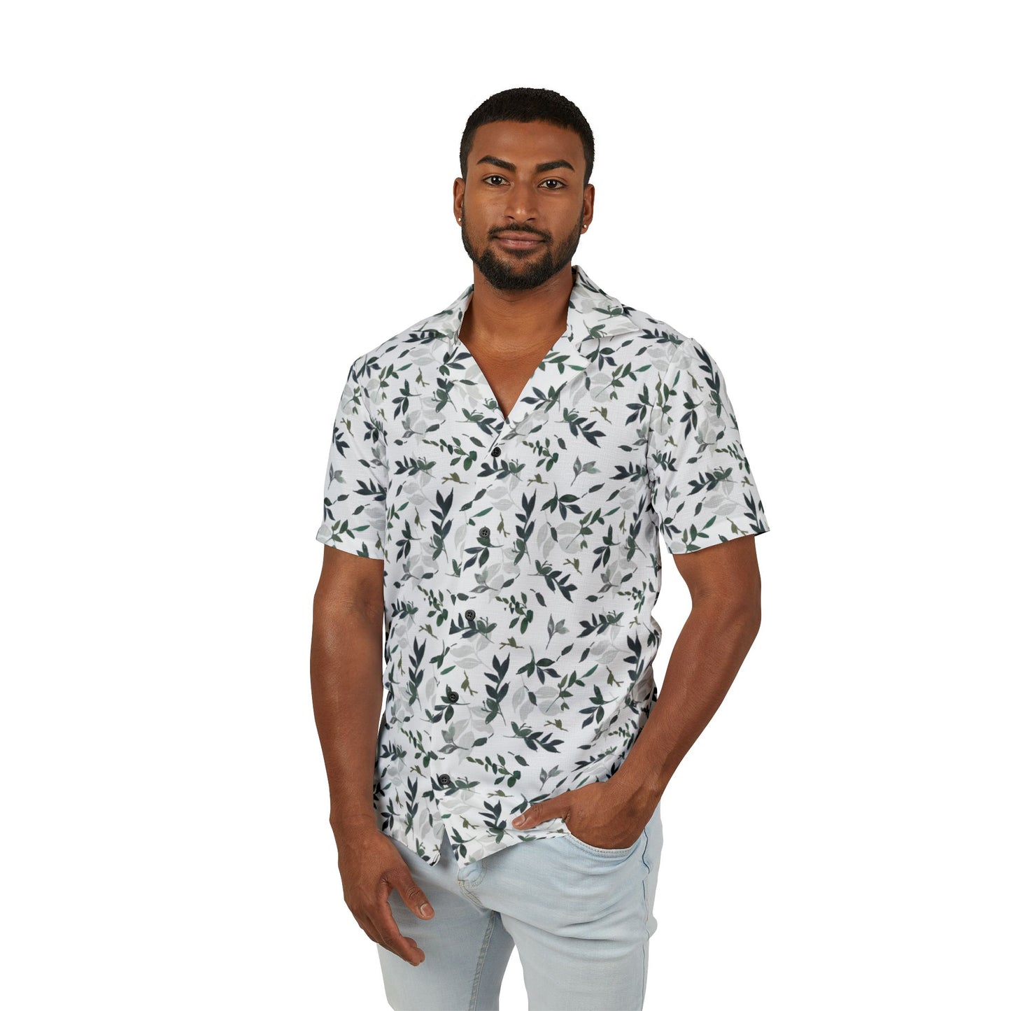 Tropical Leaf Men's Hawaiian Shirt | Summer Vacation Top, Beach Wear, Casual Shirt, Gift for Him, Relaxed Fit