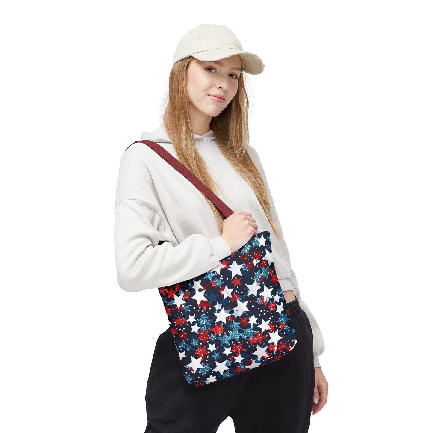 Patriotic Stars Tote Bag, Stylish Grocery Bag, Beach Tote, Gift for Her, USA Flag, Summer Accessory