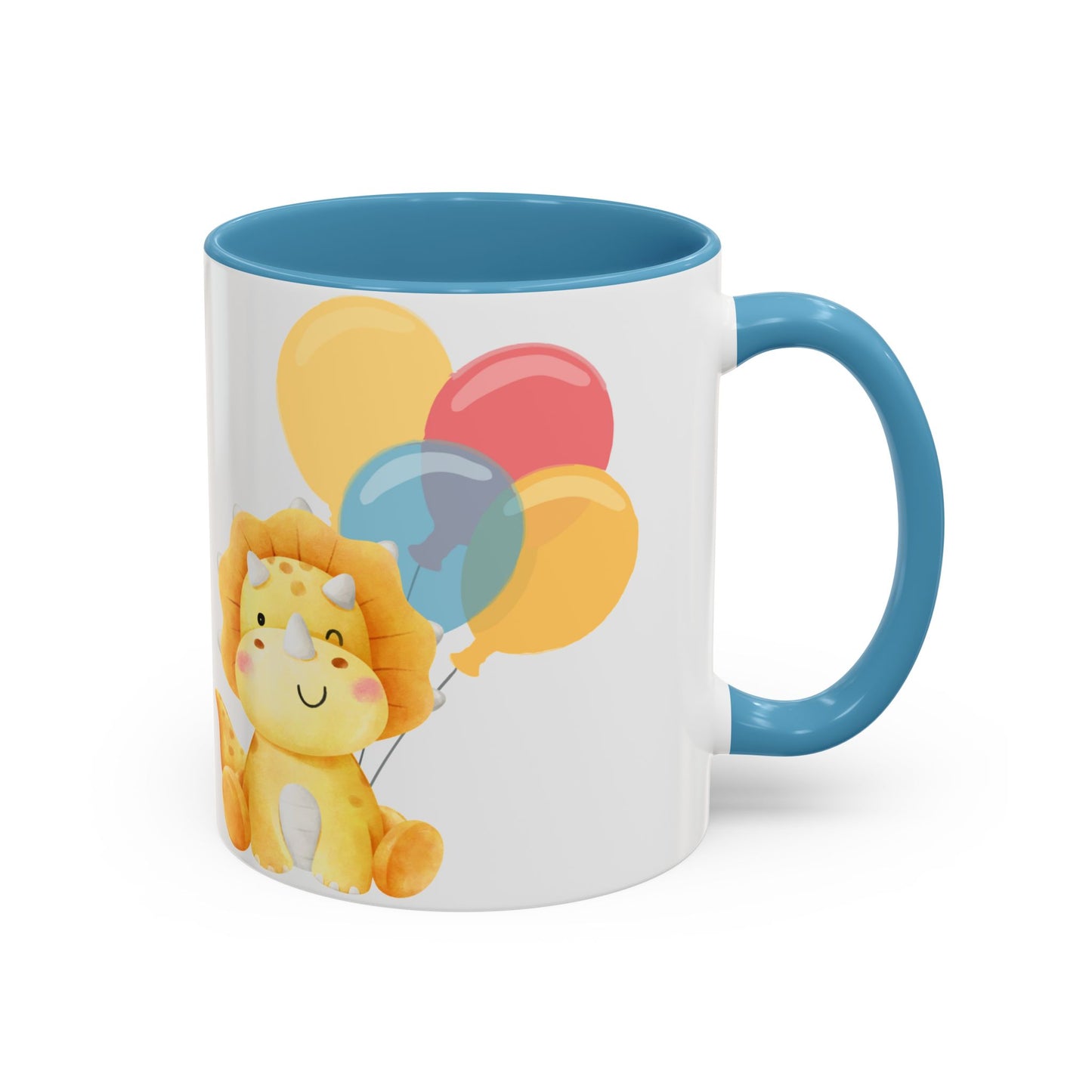Happy Birthday Accent Coffee Mug - Cute Dinosaur with Balloons - Fun Celebration Drinkware