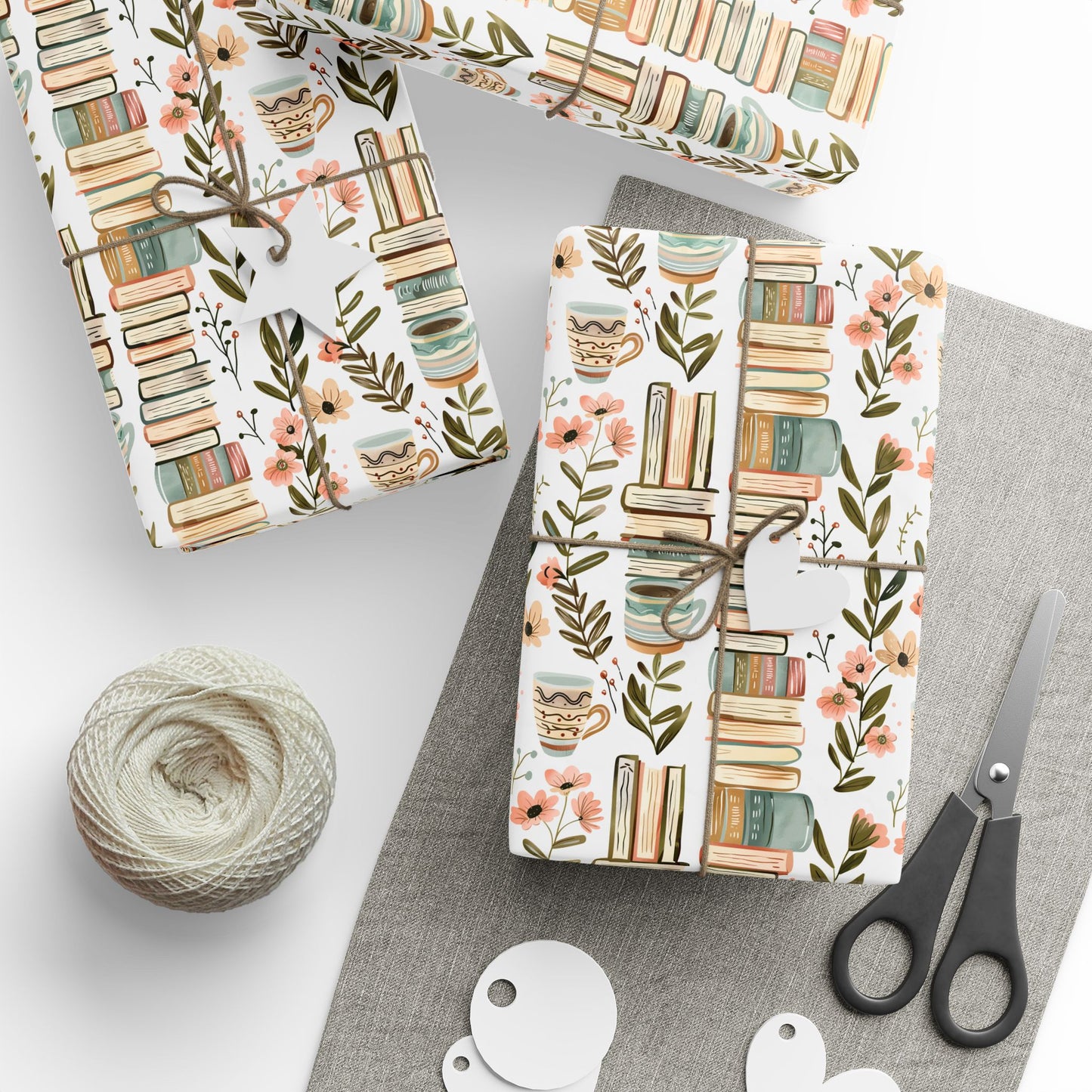 Whimsical Book-Themed Wrapping Paper, Floral Gift Wrap, Eco-Friendly Packaging, Book Lovers Gift, Literary Decor, Birthday Wrapping