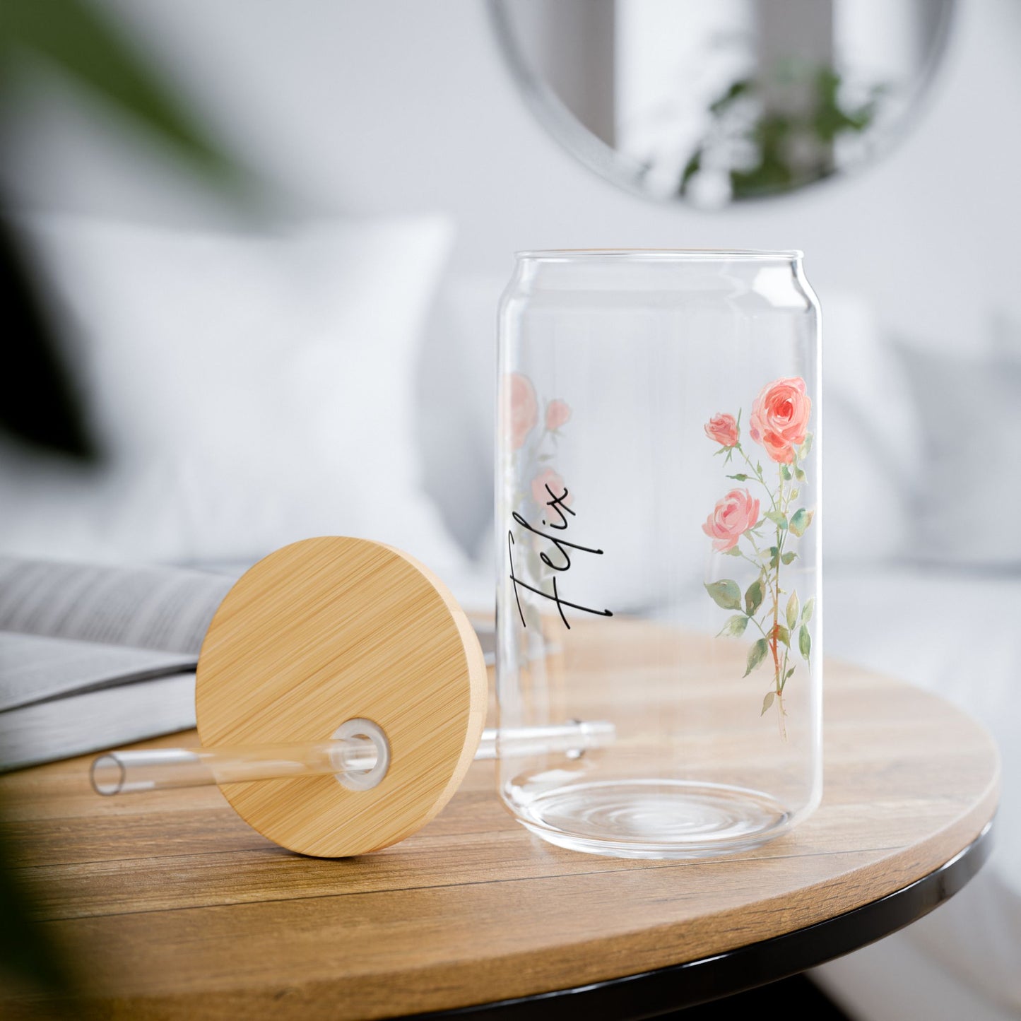 Floral Sipper Glass, 16oz - Perfect for Tea Lovers, Eco-Friendly Drinkware, Summer Picnics, Wedding Gifts, Garden Parties
