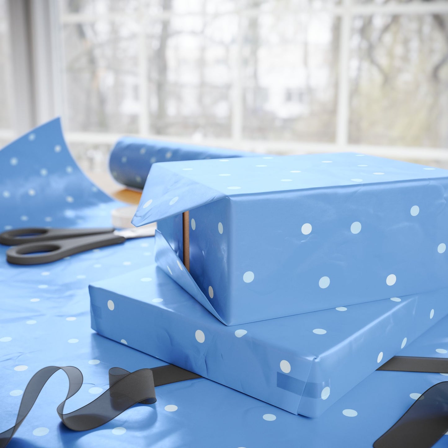 Whimsical Blue Polka Dot Wrapping Paper, Gift Wrap for Birthdays, Holidays, Baby Showers, Crafts & Celebrations