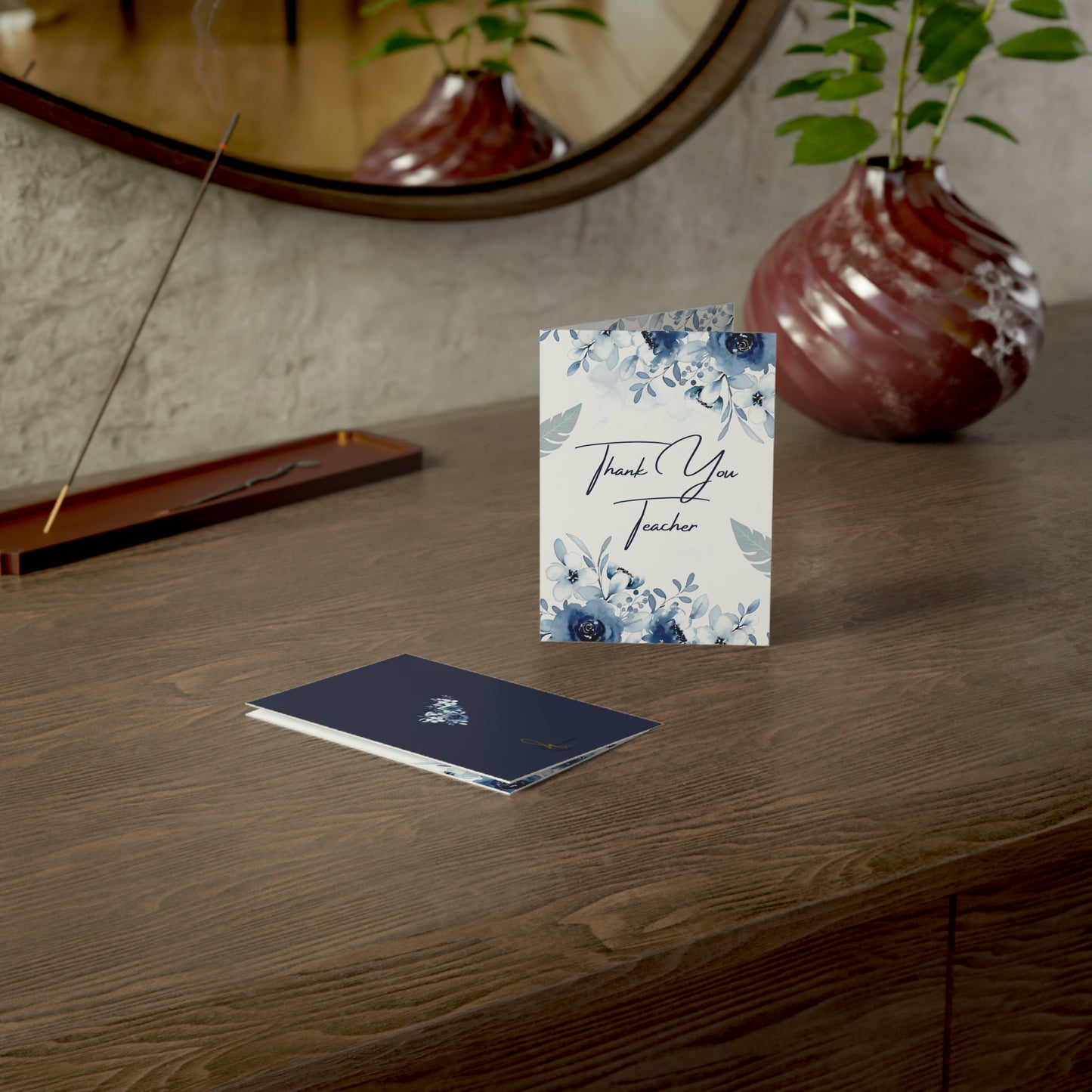 Floral Thank You Cards - Teacher Appreciation, Greeting Card Set, Blue Flower Stationery, Birthday, Wedding, Office Supplies