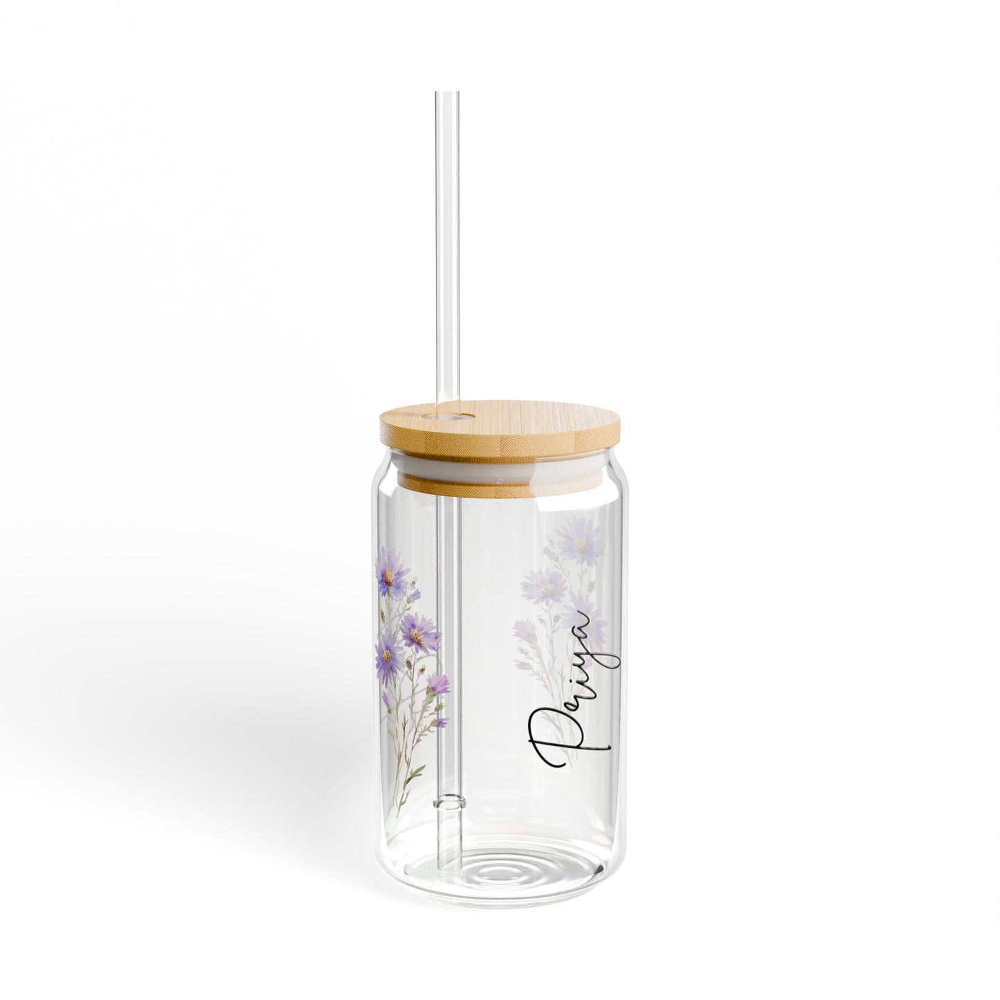 Floral Sipper Glass, 16oz Eco-Friendly Drinkware, Perfect for Garden Parties, Gifts for Nature Lovers, Reusable Water Bottle