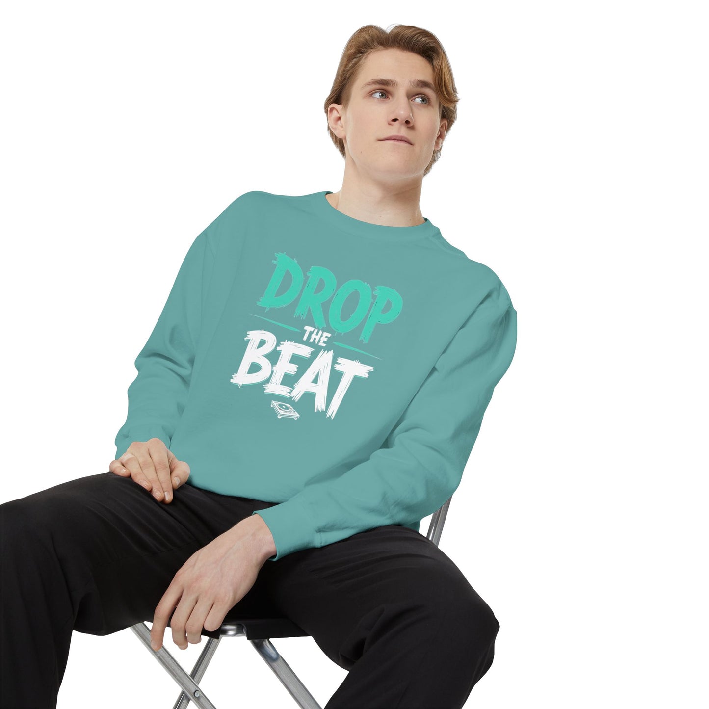 Drop the Beat Sweatshirt, Cozy Music Sweatshirt, Unisex Graphic Apparel, Perfect for Concerts, Unique Gift for Music Lovers